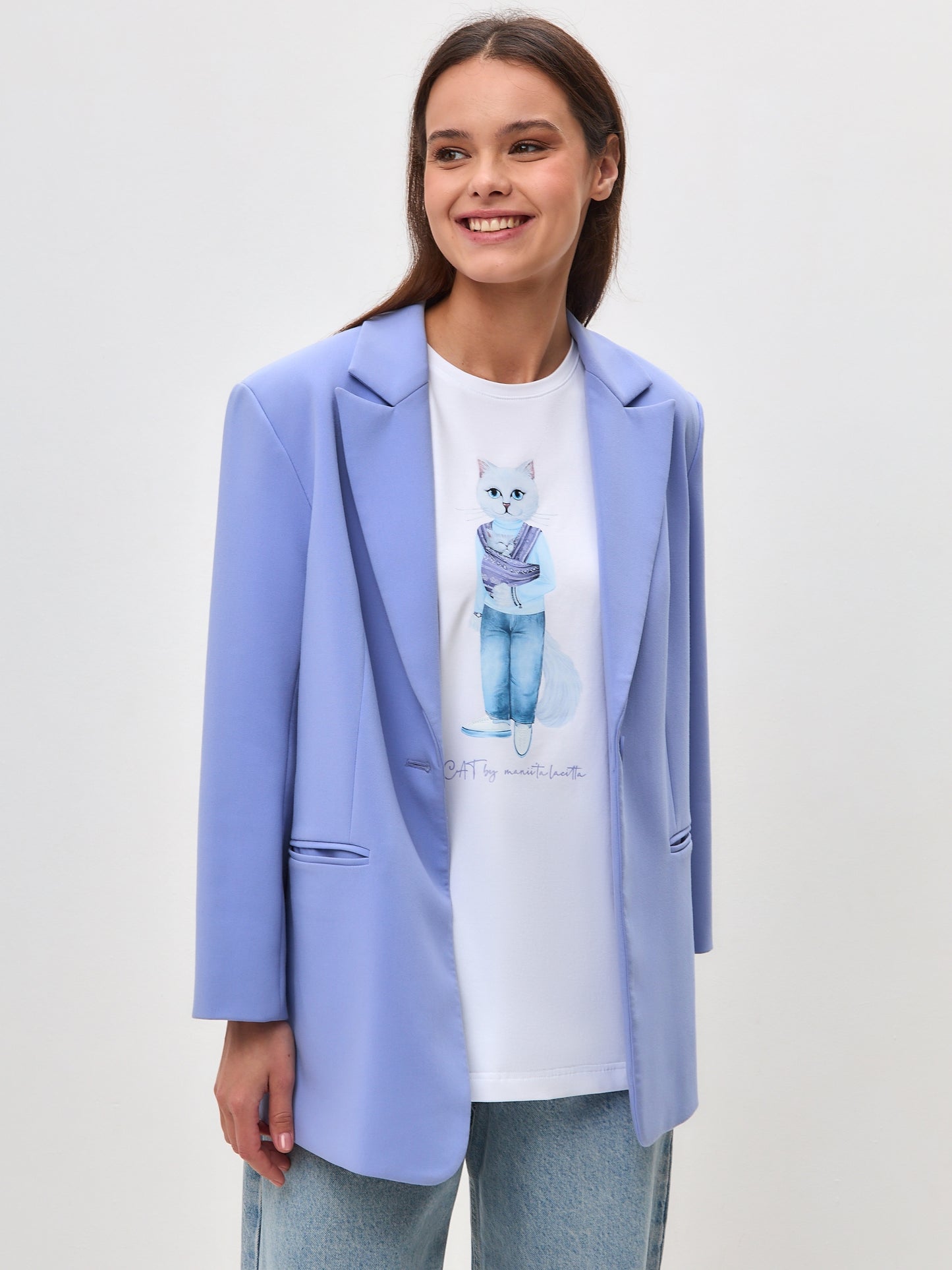 White Printed T-shirt MOTHER CAT - T-shirt