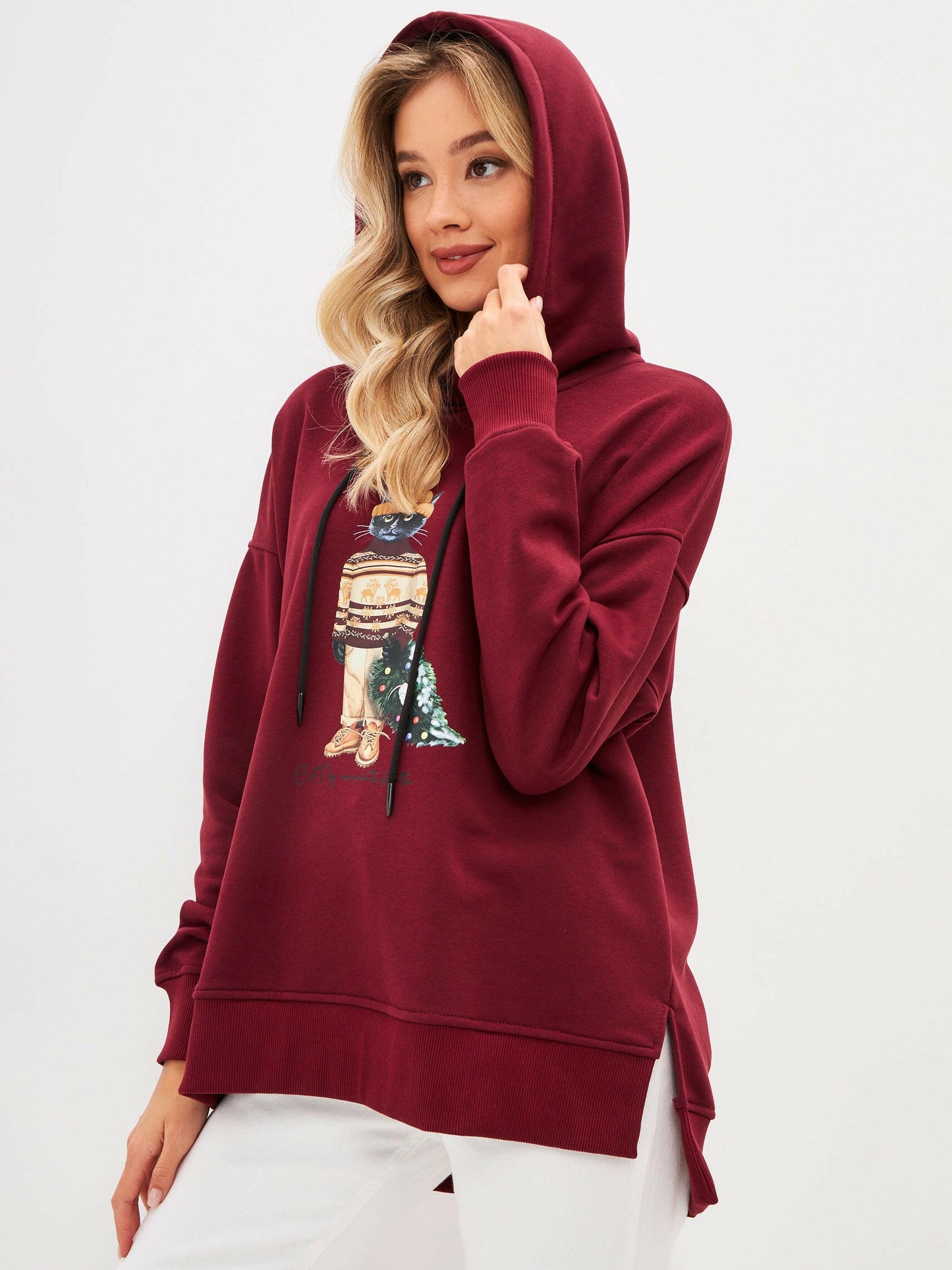 Printed Oversized Hoodie CHRISTMAS CAT  Maniita Lacitta.