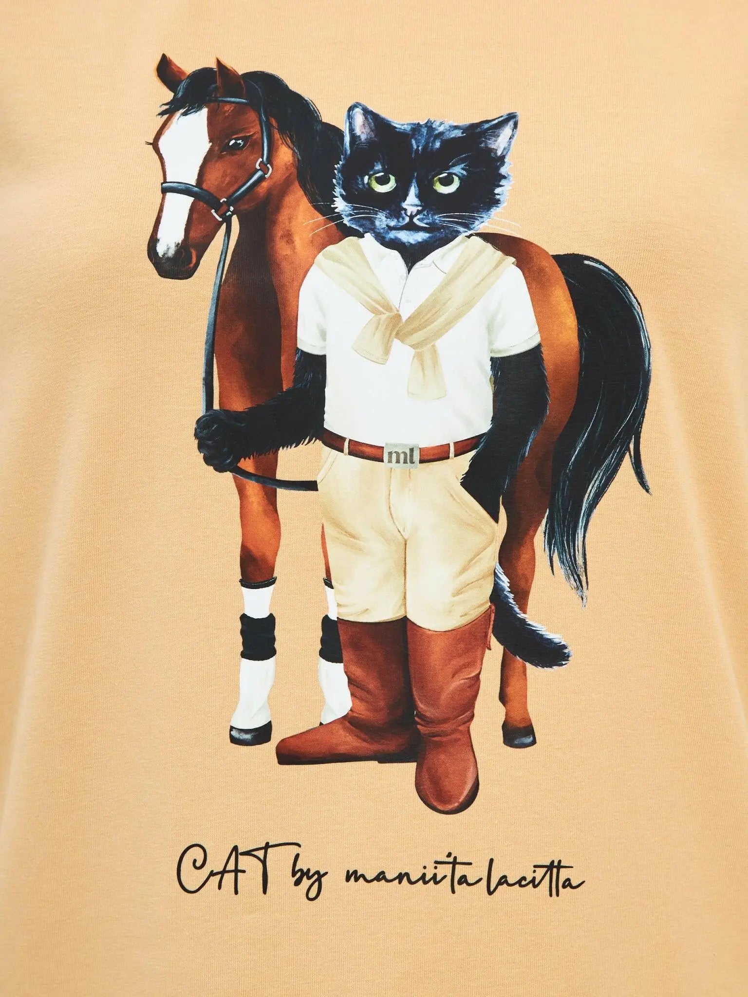 Beige printed t-shirt rider cat - Funny Cat T-shirt | For Cat Lovers | CAT by maniita lacitta