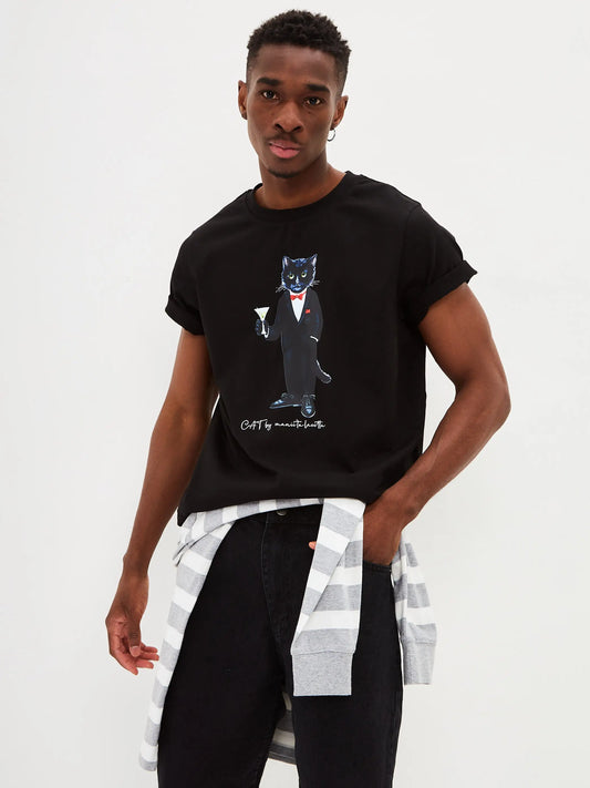 Black t-shirt dandy cat - Funny Cat T-shirt | For Cat Lovers | CAT by maniita lacitta