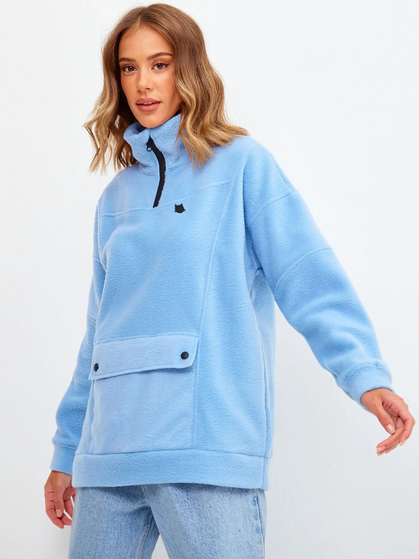 Blue fleece sweatshirt - Funny Cat Fleece (recycled) | For Cat Lovers | CAT by maniita lacitta
