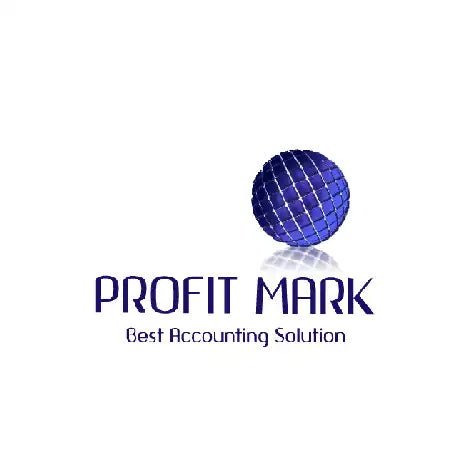 A blue globe with a grid pattern, along with the text ’PROFIT MARK Best Accounting Solution.’