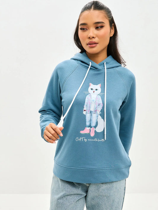 Blue hoodie white country cat - Funny Cat Hoodie & sweatshirt | For Cat Lovers | CAT by maniita