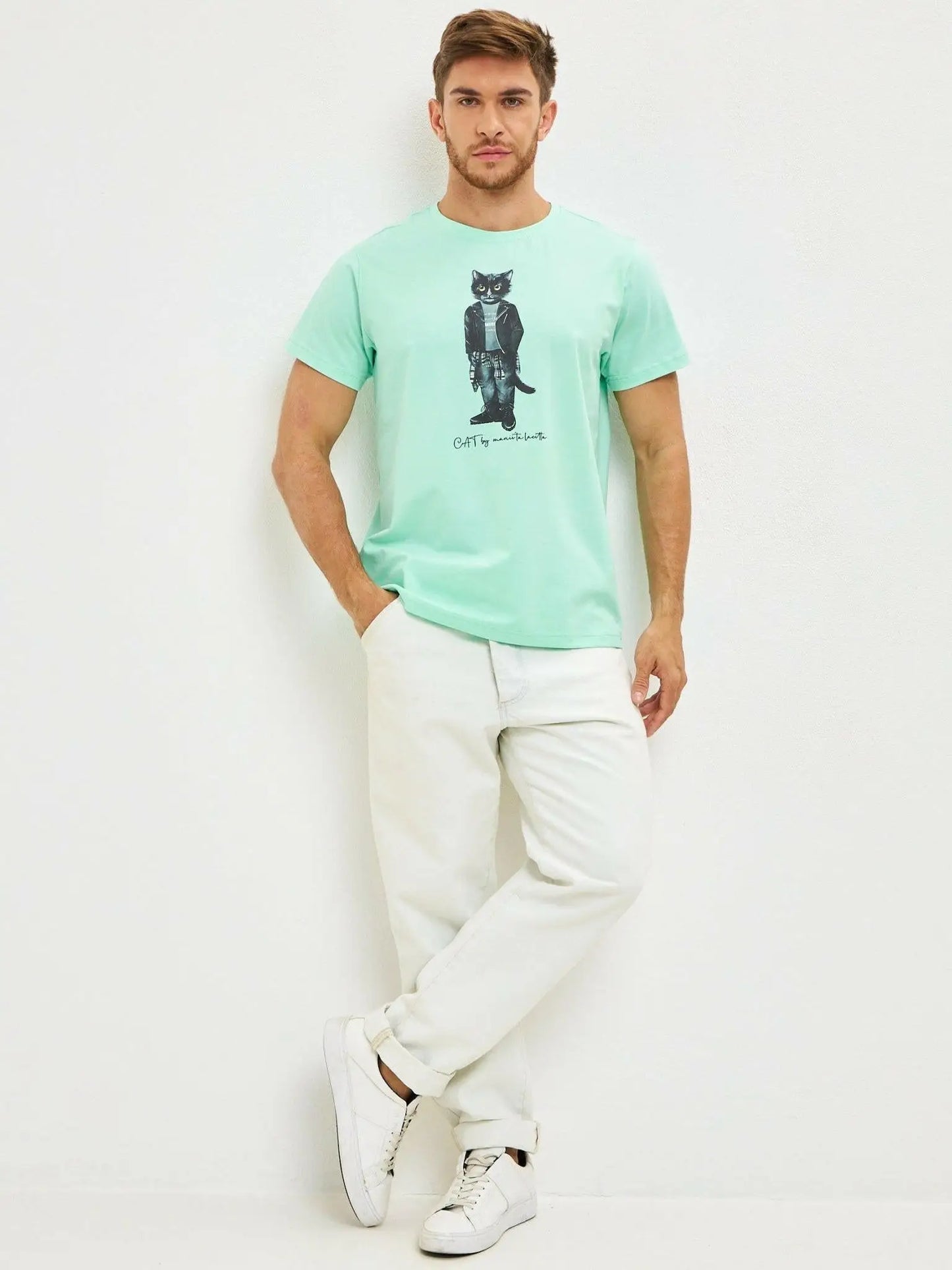 Blue printed t-shirt rocker cat - Funny Cat T-shirt | For Cat Lovers | CAT by maniita lacitta