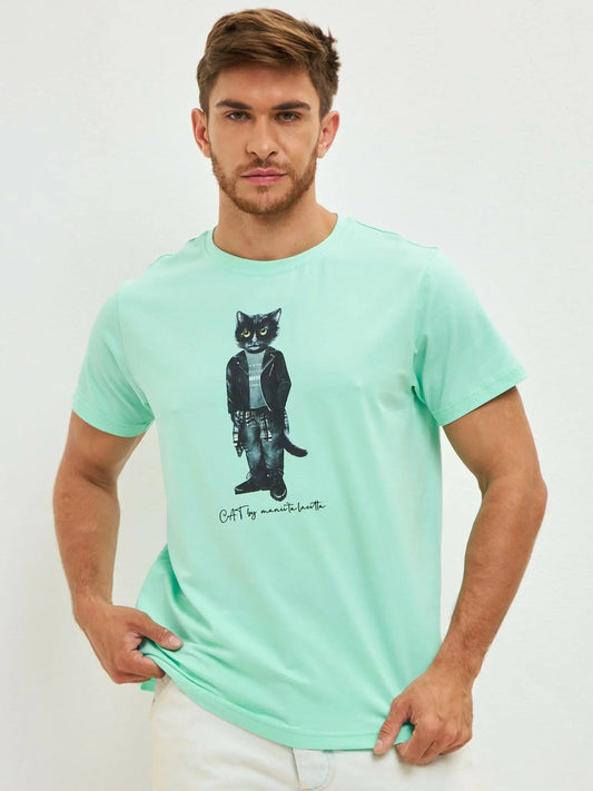 Blue printed t-shirt rocker cat - Funny Cat T-shirt | For Cat Lovers | CAT by maniita lacitta
