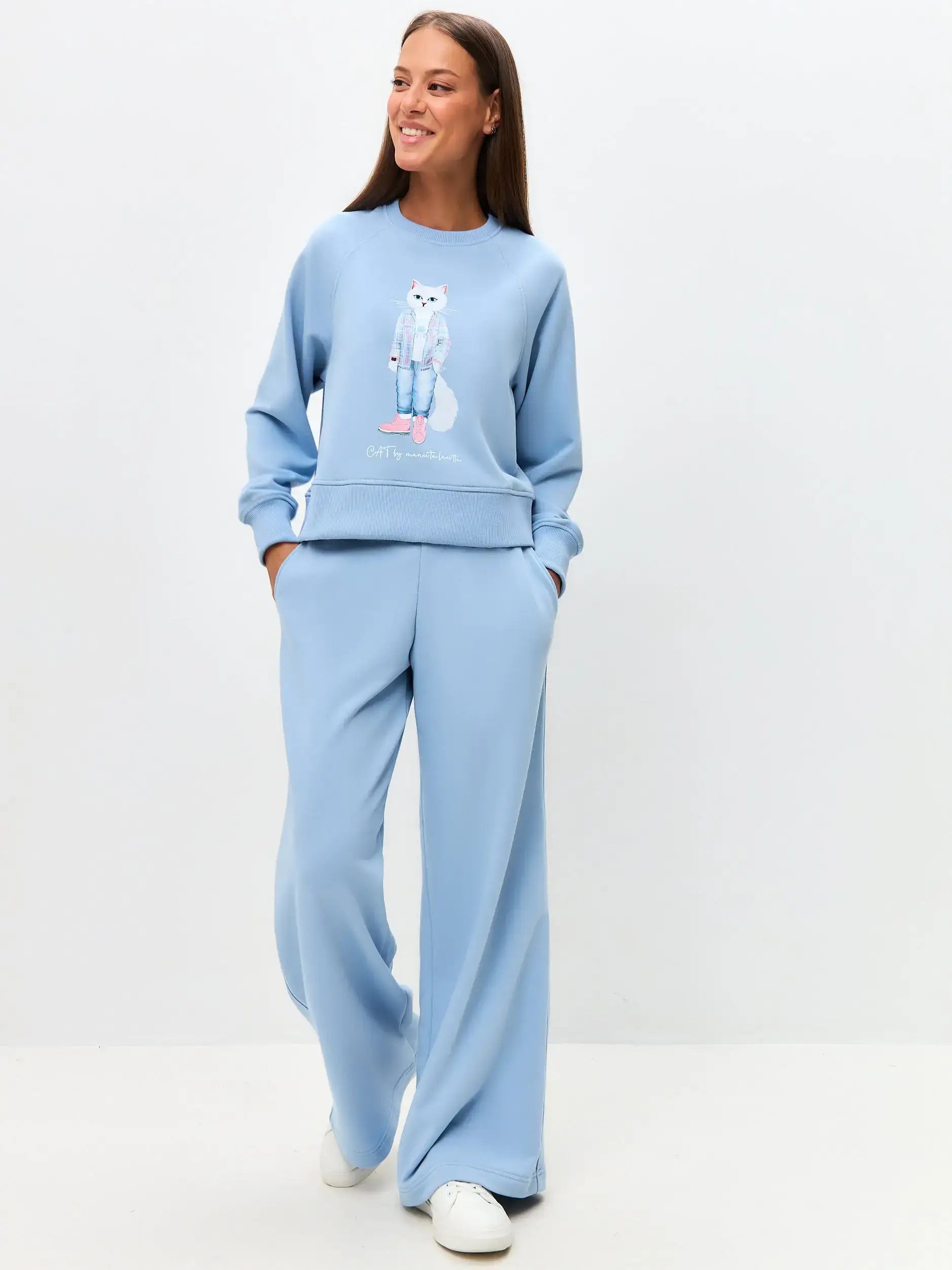 Blue Printed Sweatshirt WHITE COUNTRY CAT - Hoodie & sweatshirt