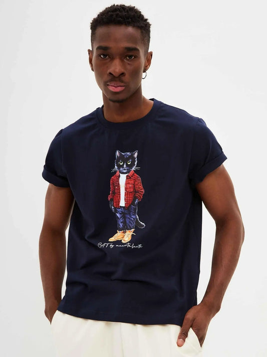Blue t-shirt country cat - Funny Cat T-shirt | For Cat Lovers | CAT by maniita lacitta