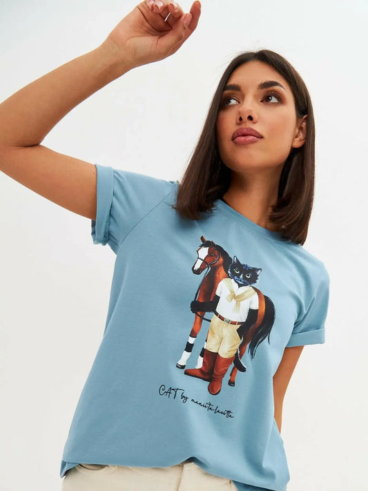 Blue t-shirt rider cat - Funny Cat T-shirt | For Cat Lovers | CAT by maniita lacitta