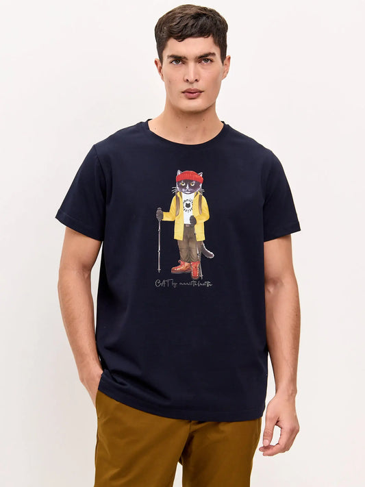 Blue t-shirt hiking cat - Funny Cat T-shirt | For Cat Lovers | CAT by maniita lacitta