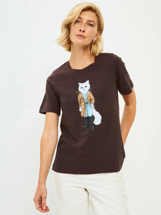 Beige t-shirt trench coat white cat - Funny Cat T-shirt | For Cat Lovers | CAT by maniita lacitta