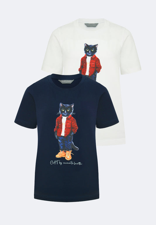 Blue Printed T-krekls RIDER CAT