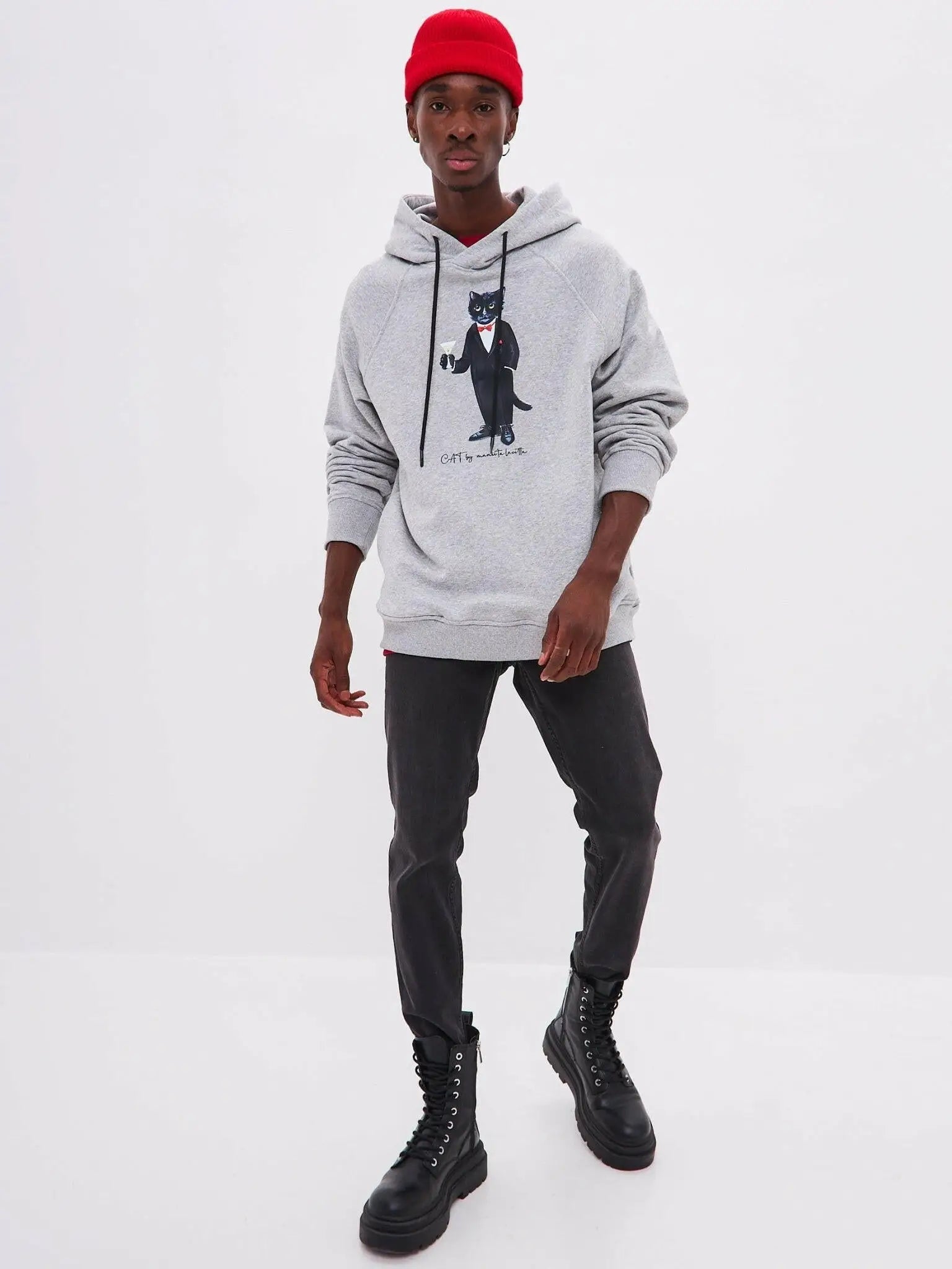 Grey printed hoodie dandy cat - Funny Cat Hoodie & sweatshirt | For Cat Lovers | CAT by maniita