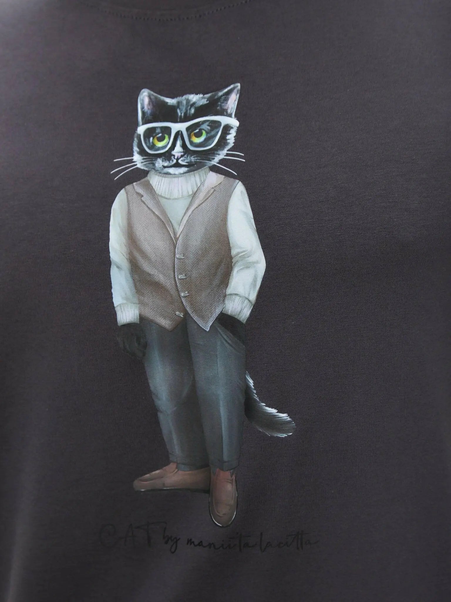 Grey printed t-shirt minimalist cat - Funny Cat T-shirt | For Cat Lovers | CAT by maniita lacitta