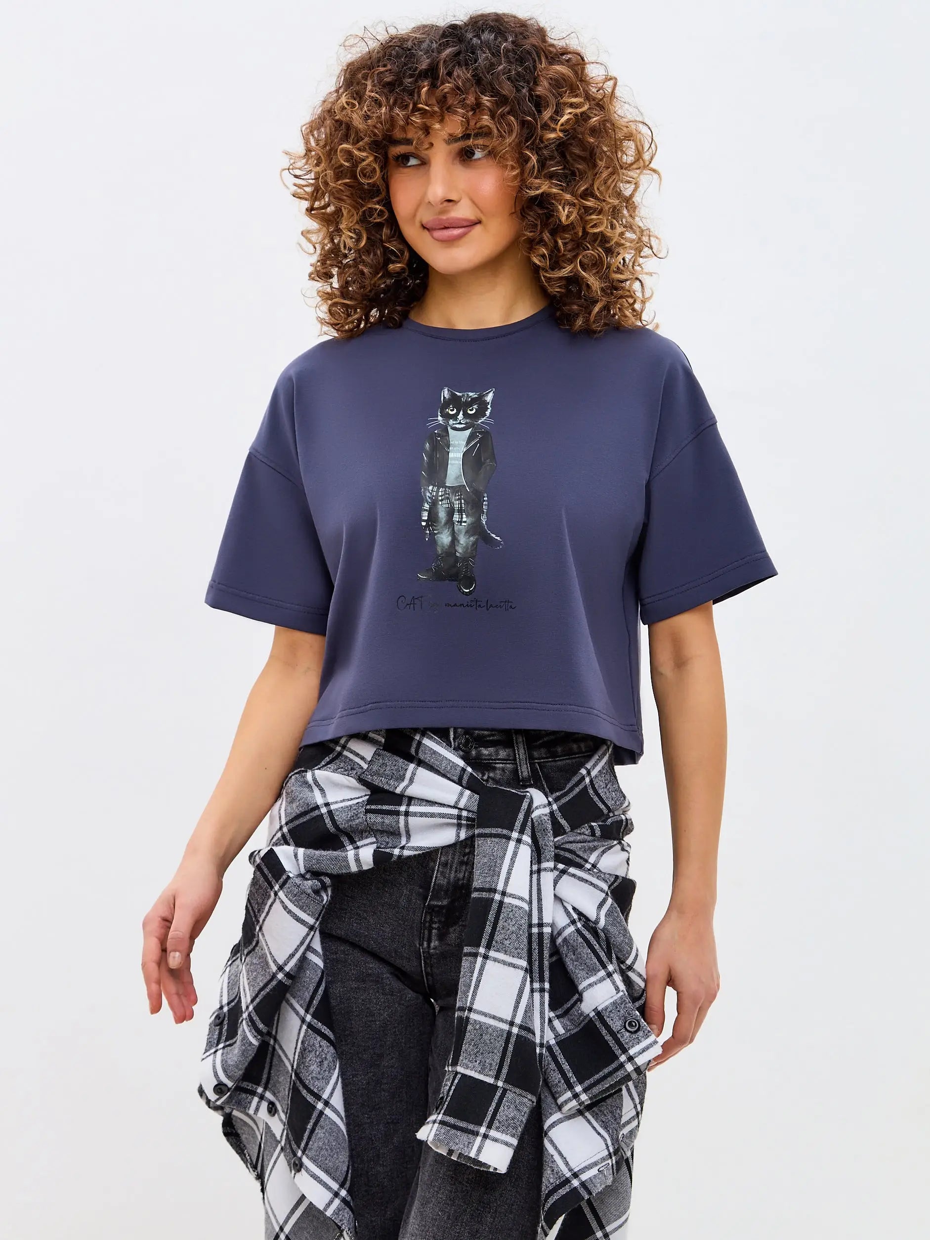 Grey Printed T-shirt ROCKER CAT - T-shirt