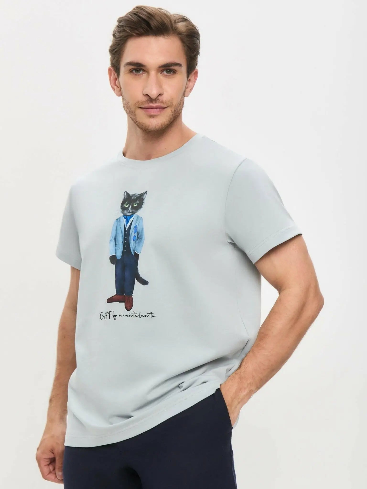 Grey t-shirt suit cat - Funny Cat T-shirt | For Cat Lovers | CAT by maniita lacitta