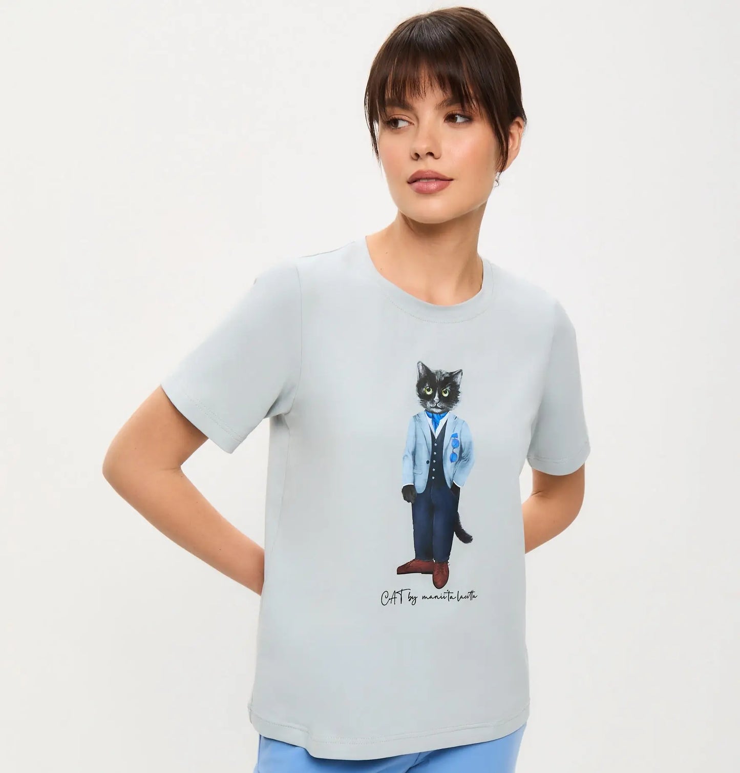 Grey t-shirt suit cat - Funny Cat T-shirt | For Cat Lovers | CAT by maniita lacitta