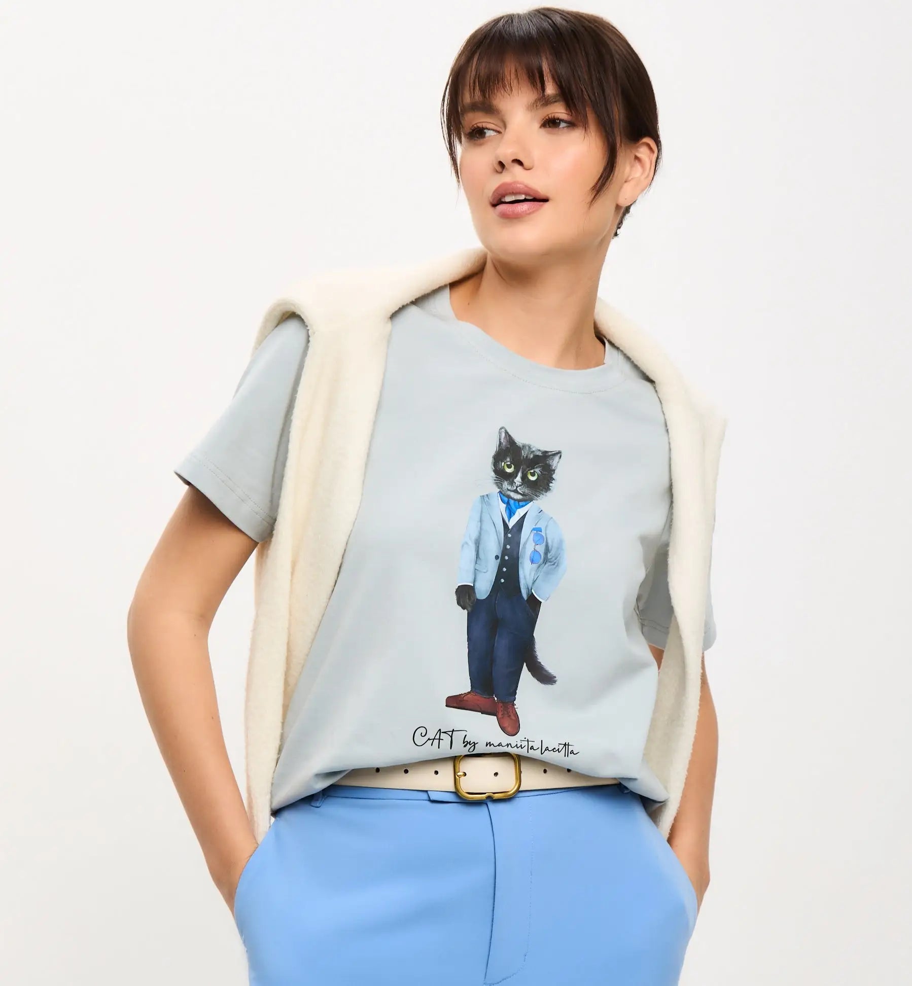 Grey t-shirt suit cat - Funny Cat T-shirt | For Cat Lovers | CAT by maniita lacitta