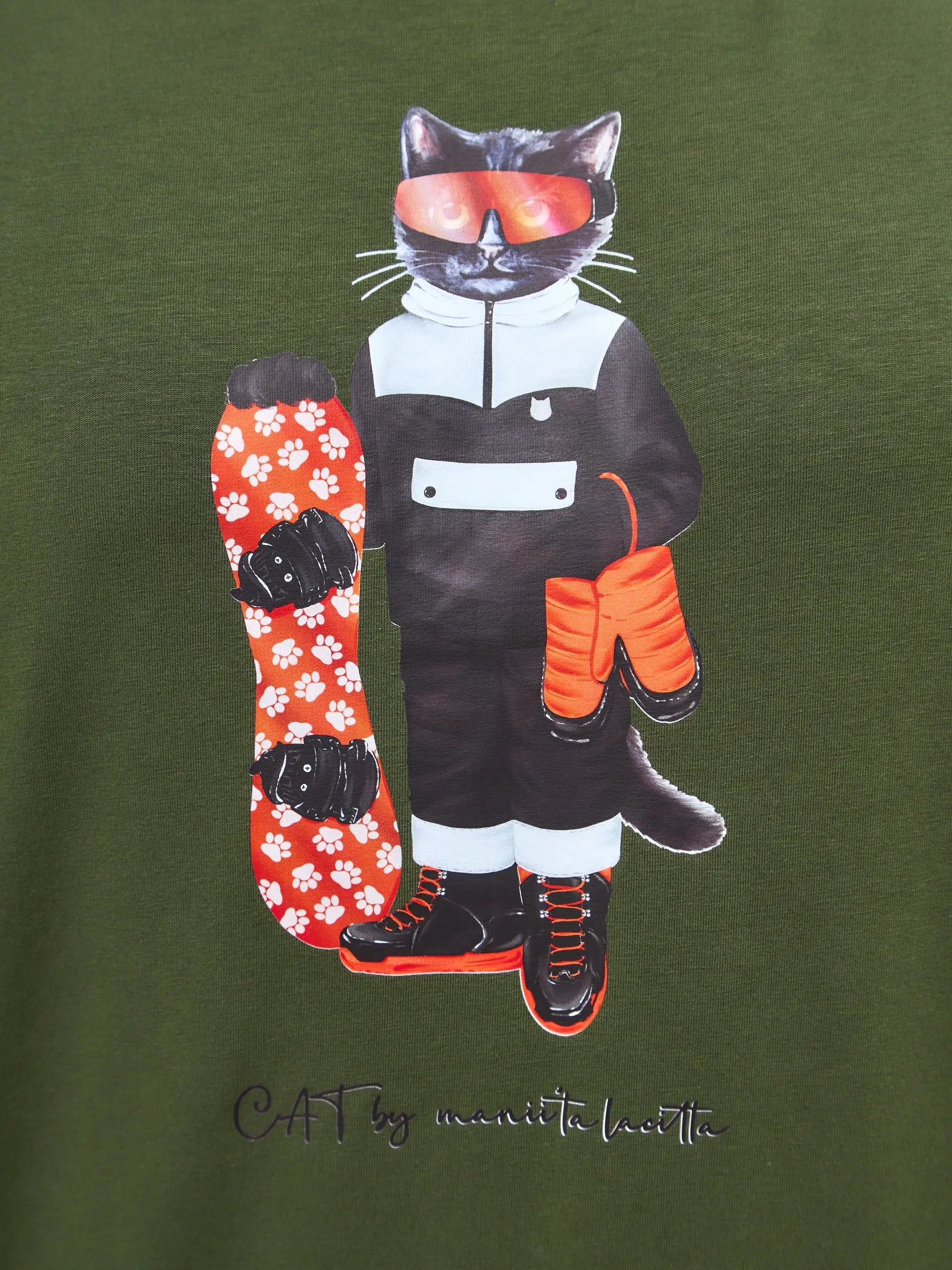 Olive t-shirt snowboard cat - Funny Cat T-shirt | For Cat Lovers | CAT by maniita lacitta