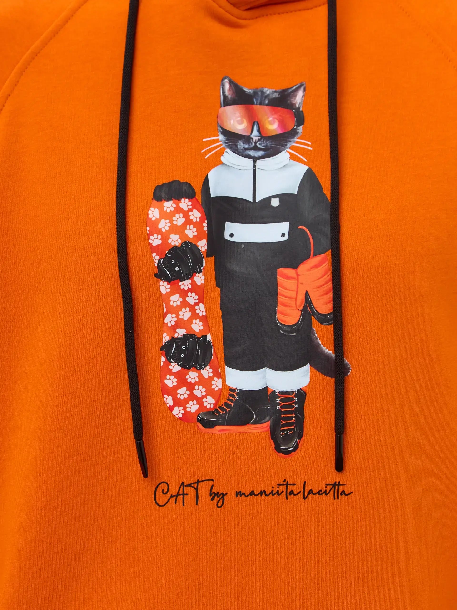 Orange Printed Hoodie SNOWBOARD CAT - Hoodie & sweatshirt