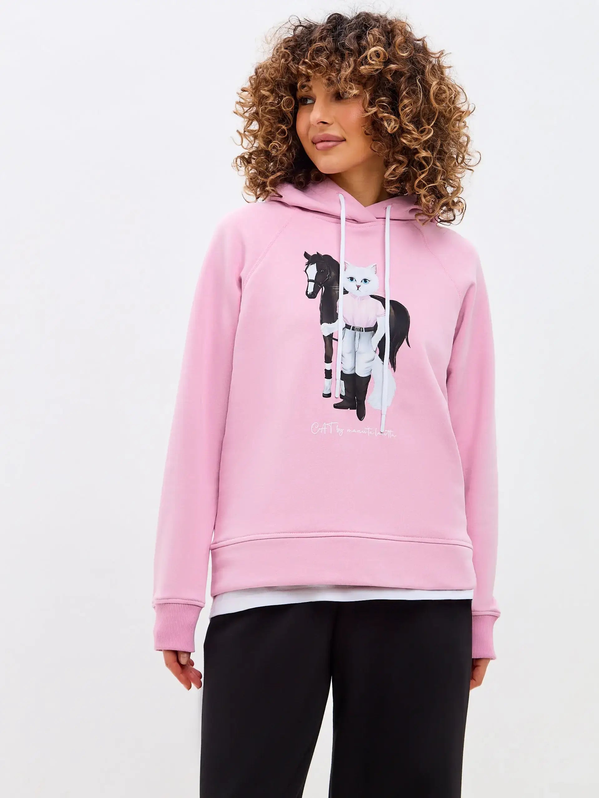 Pink Printed Hoodie WHITE RIDER CAT - Hoodie & sweatshirt