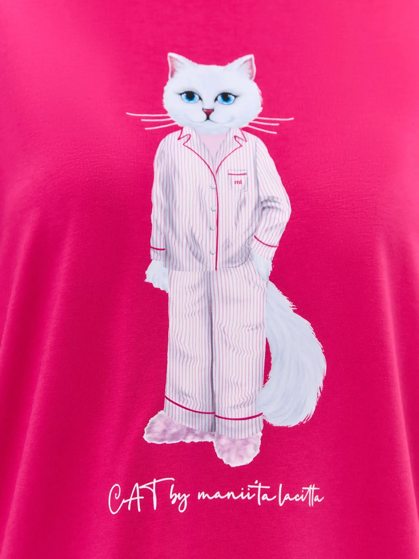 Pink Printed oversized T-shirt PAJAMAS CAT - Loungewear