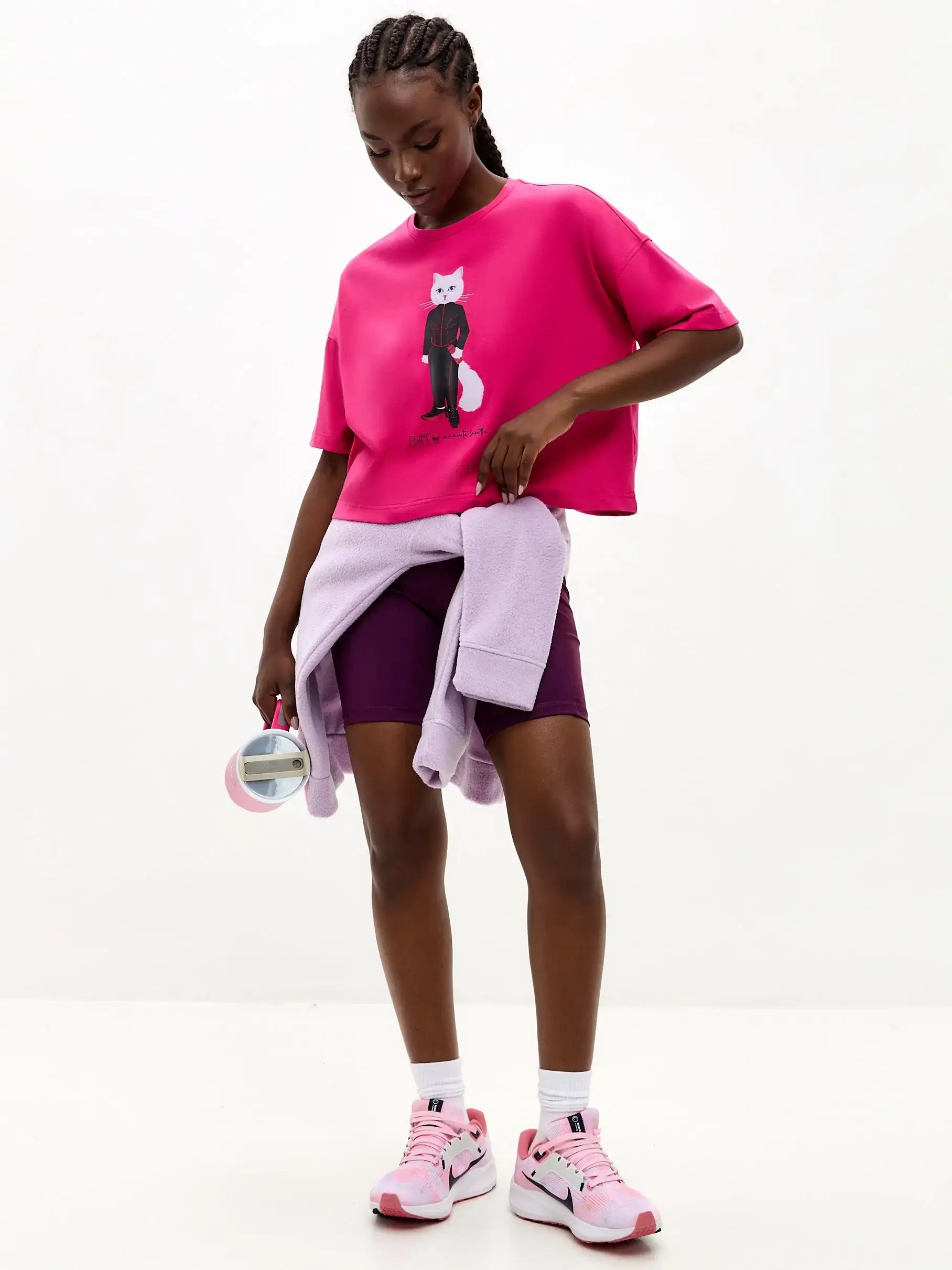 Pink Printed short oversized T-shirt SPORT CAT - T-shirt