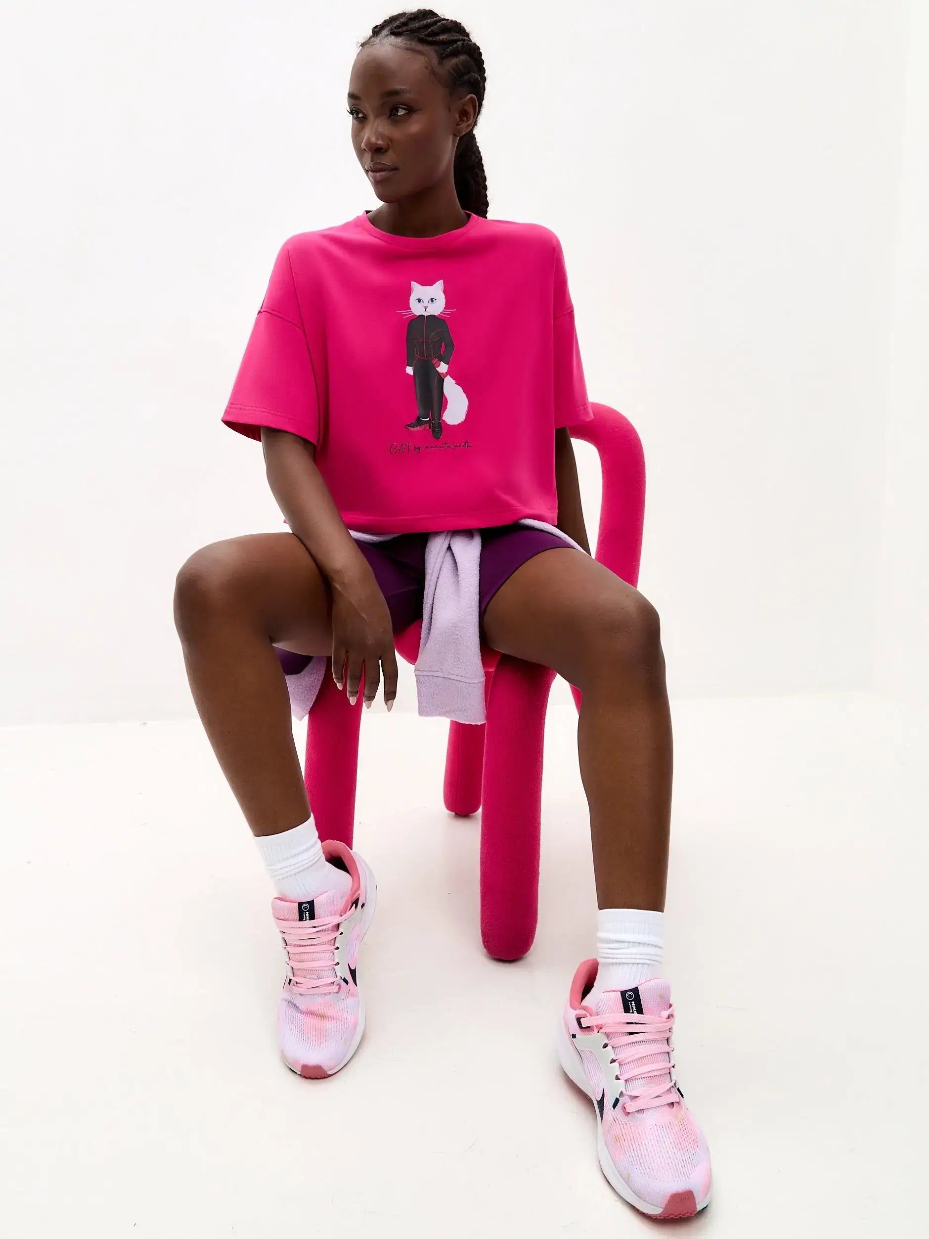 Pink Printed short oversized T-shirt SPORT CAT - T-shirt