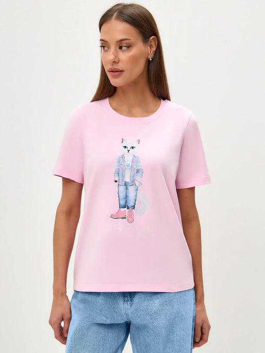 Pink t shirt country white cat Funny Cat T shirt | For Cat Lovers | CAT by maniita lacitta