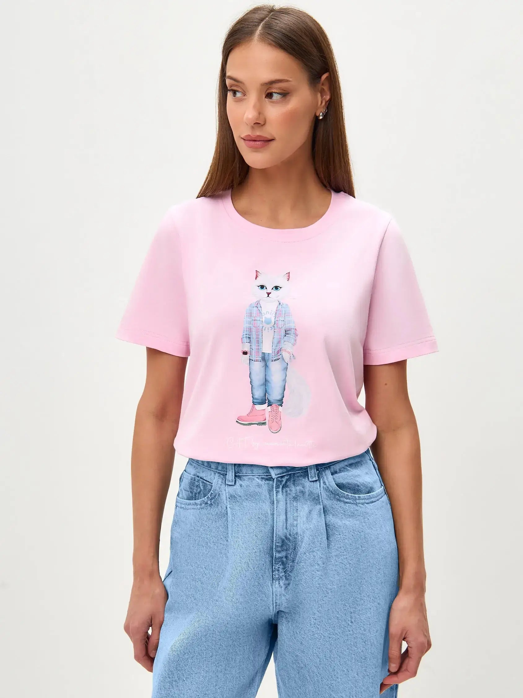 Pink Printed T-shirt COUNTRY WHITE CAT - T-shirt