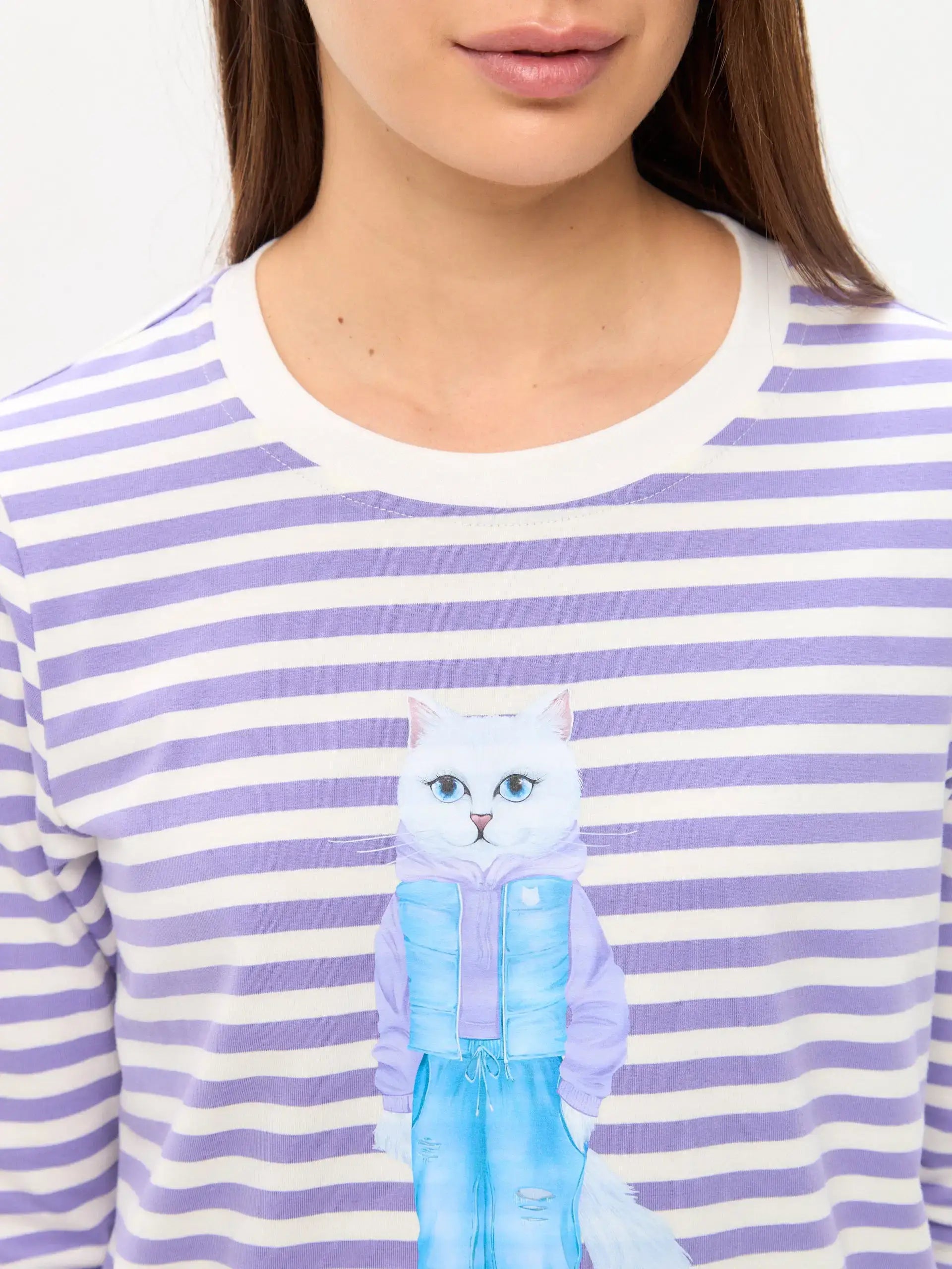Purple Printed Longsleeve WALKING CAT - Shirt & Striped shirt
