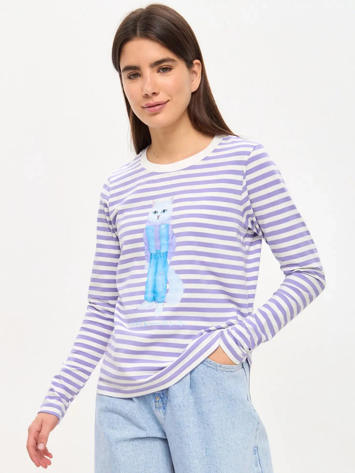 Purple longsleeve white cat walk - Funny Cat Shirt & Striped shirt | For Cat Lovers | CAT by maniita
