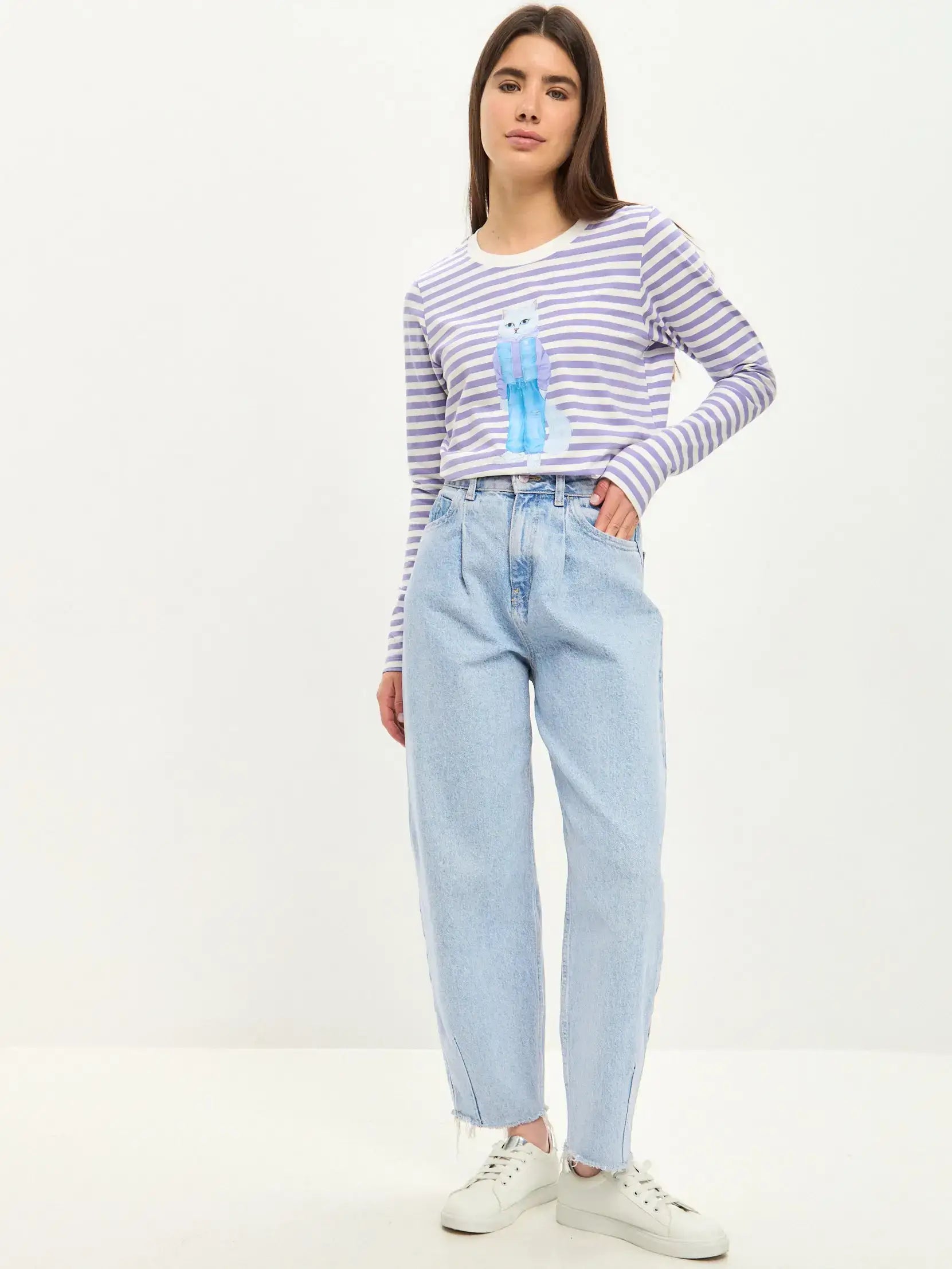 Purple Printed Longsleeve WALKING CAT - Shirt & Striped shirt