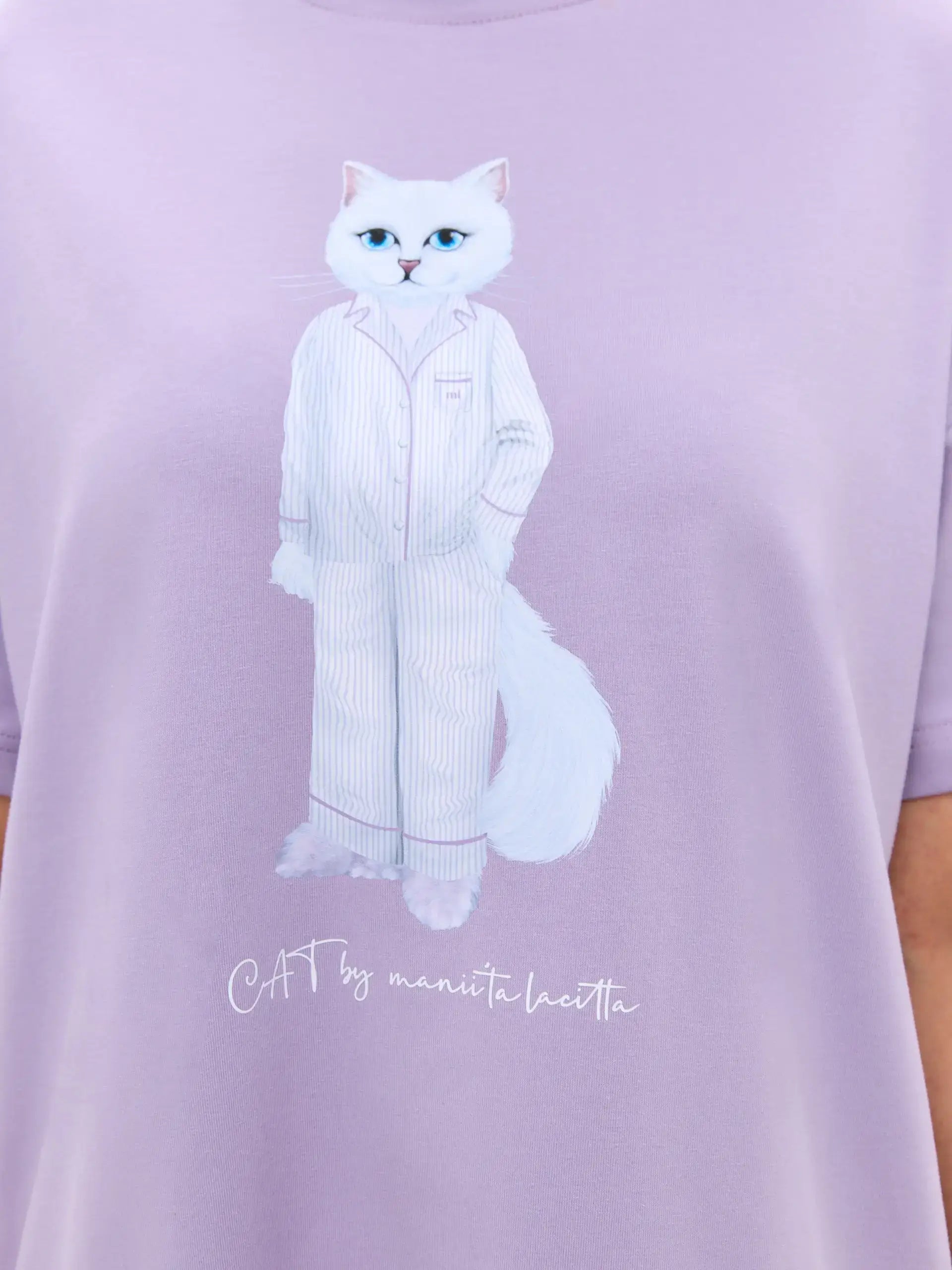 Purple Printed oversized T-shirt PAJAMAS CAT - Loungewear