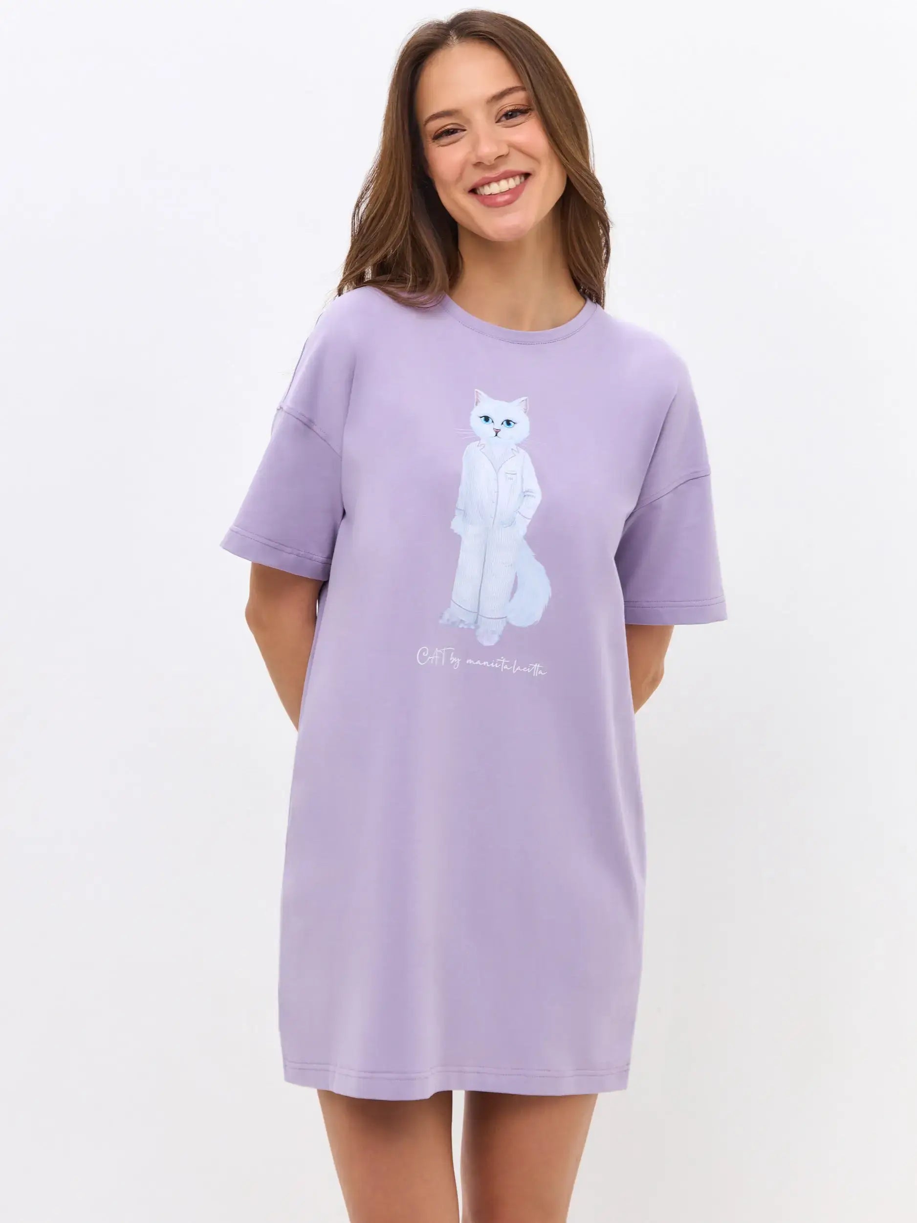 Purple Printed oversized T-shirt PAJAMAS CAT - Loungewear
