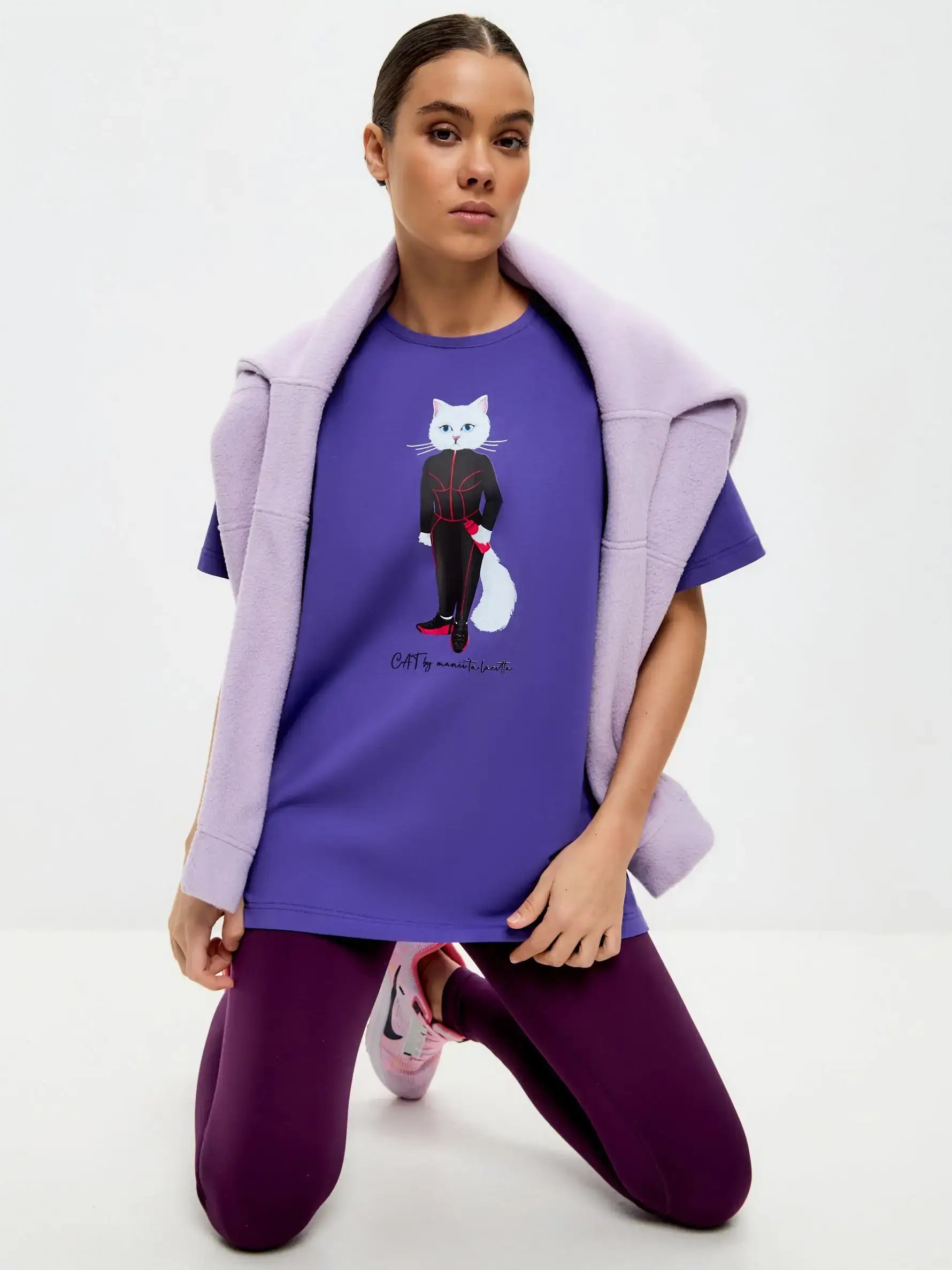 Purple Printed oversized T-shirt SPORT CAT - T-shirt