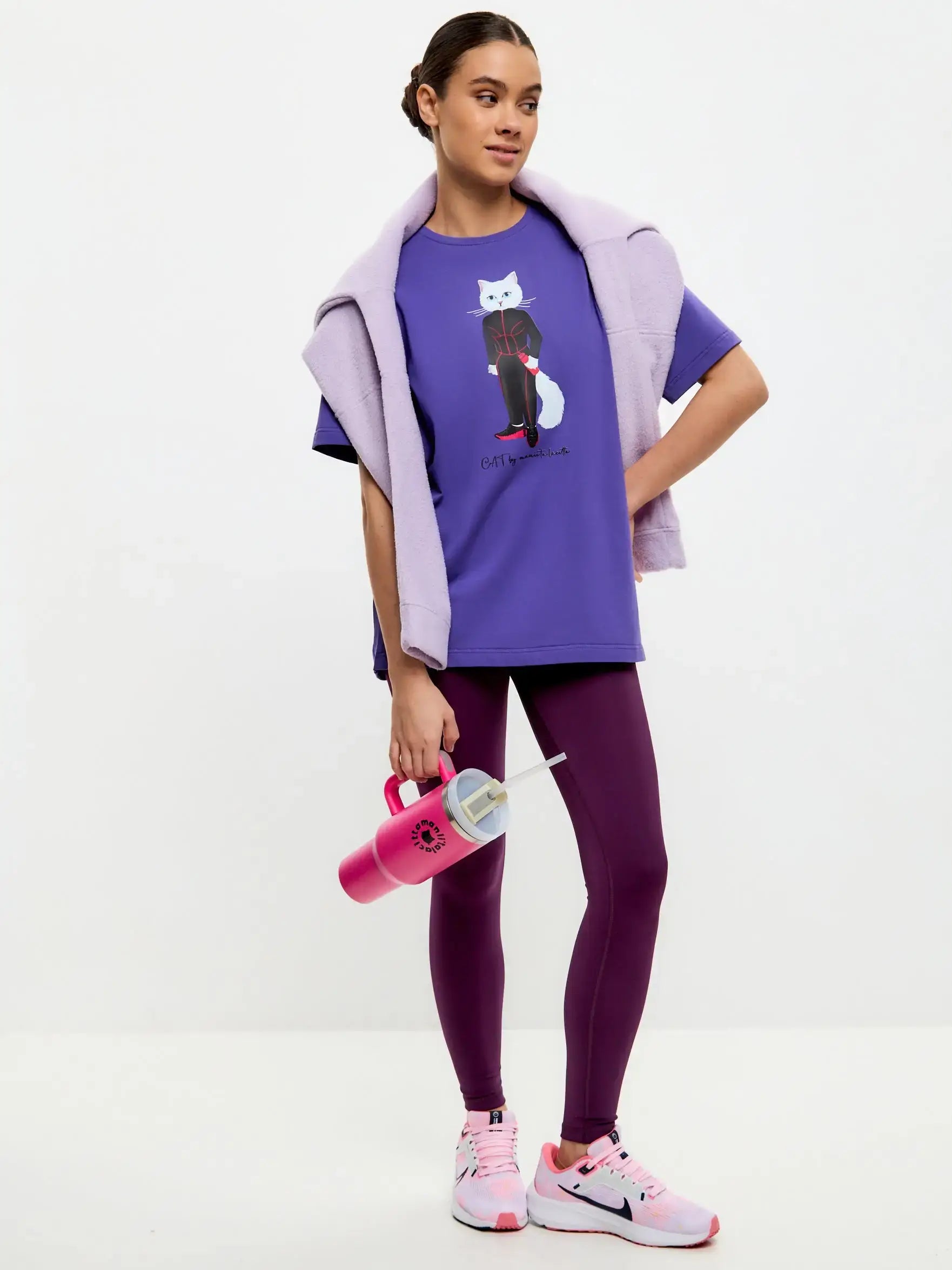 Purple Printed oversized T-shirt SPORT CAT - T-shirt