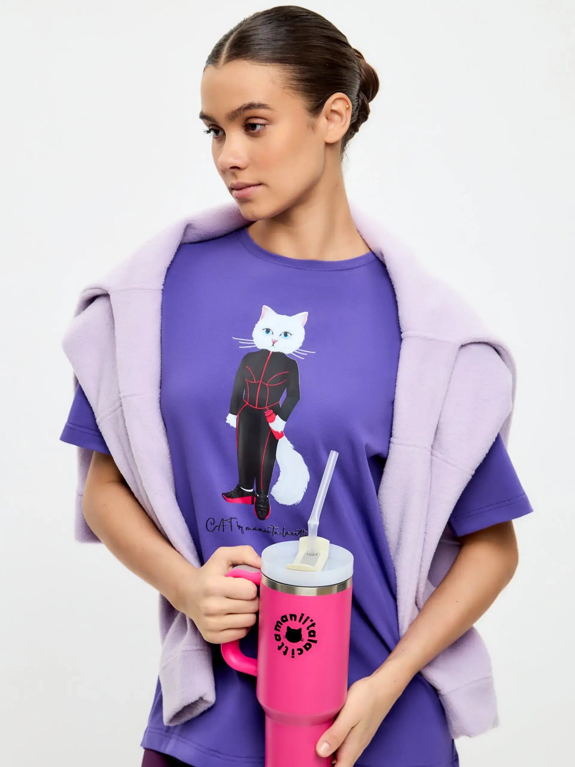 Purple Printed oversized T-shirt SPORT CAT - T-shirt