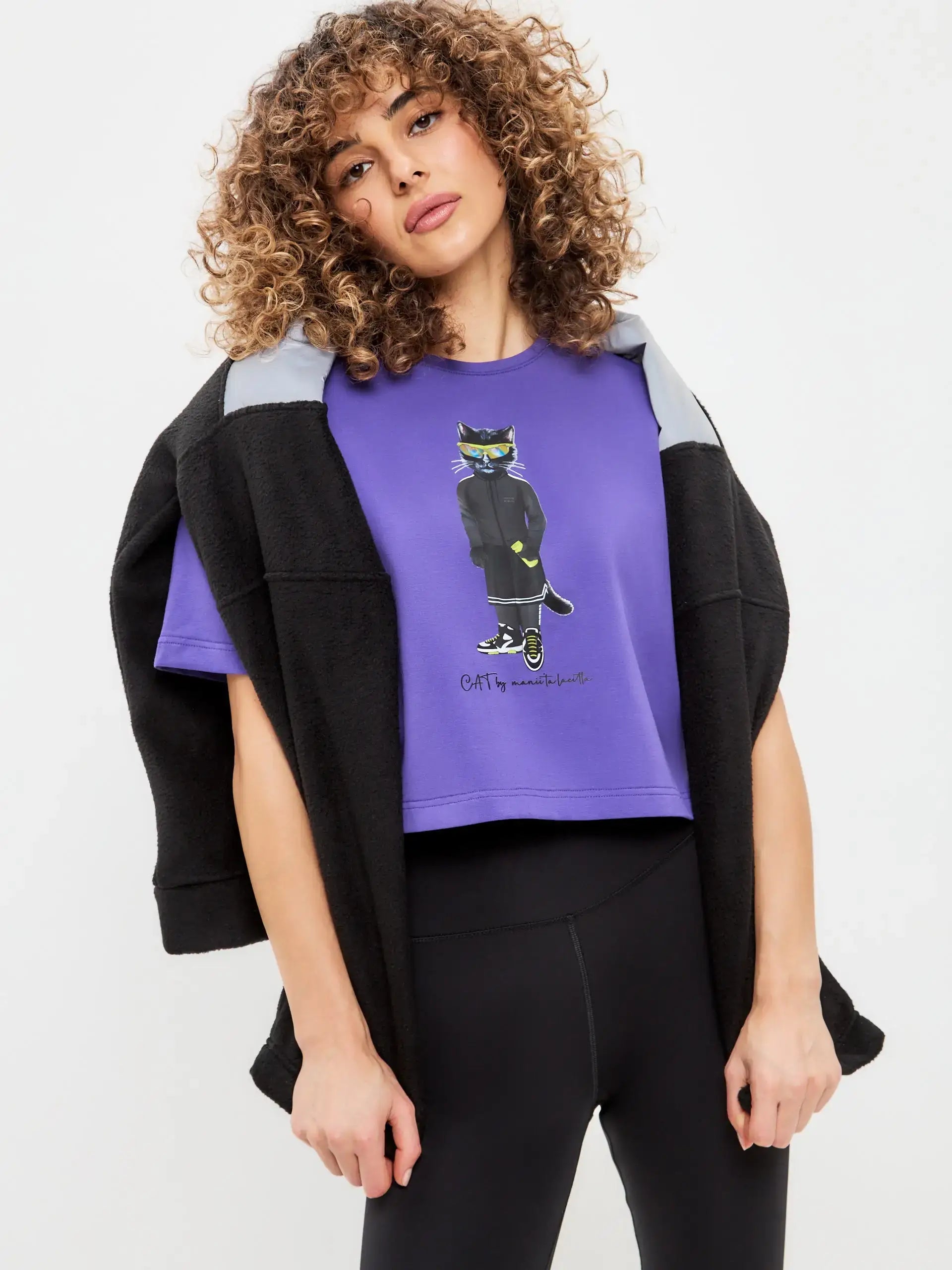 Purple Printed short oversized T-shirt SPORT CAT - T-shirt