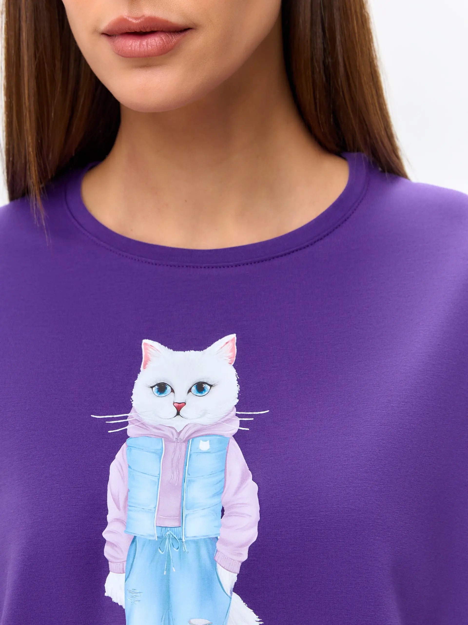 Purple t-shirt white cat walk - Funny Cat T-shirt | For Cat Lovers | CAT by maniita lacitta