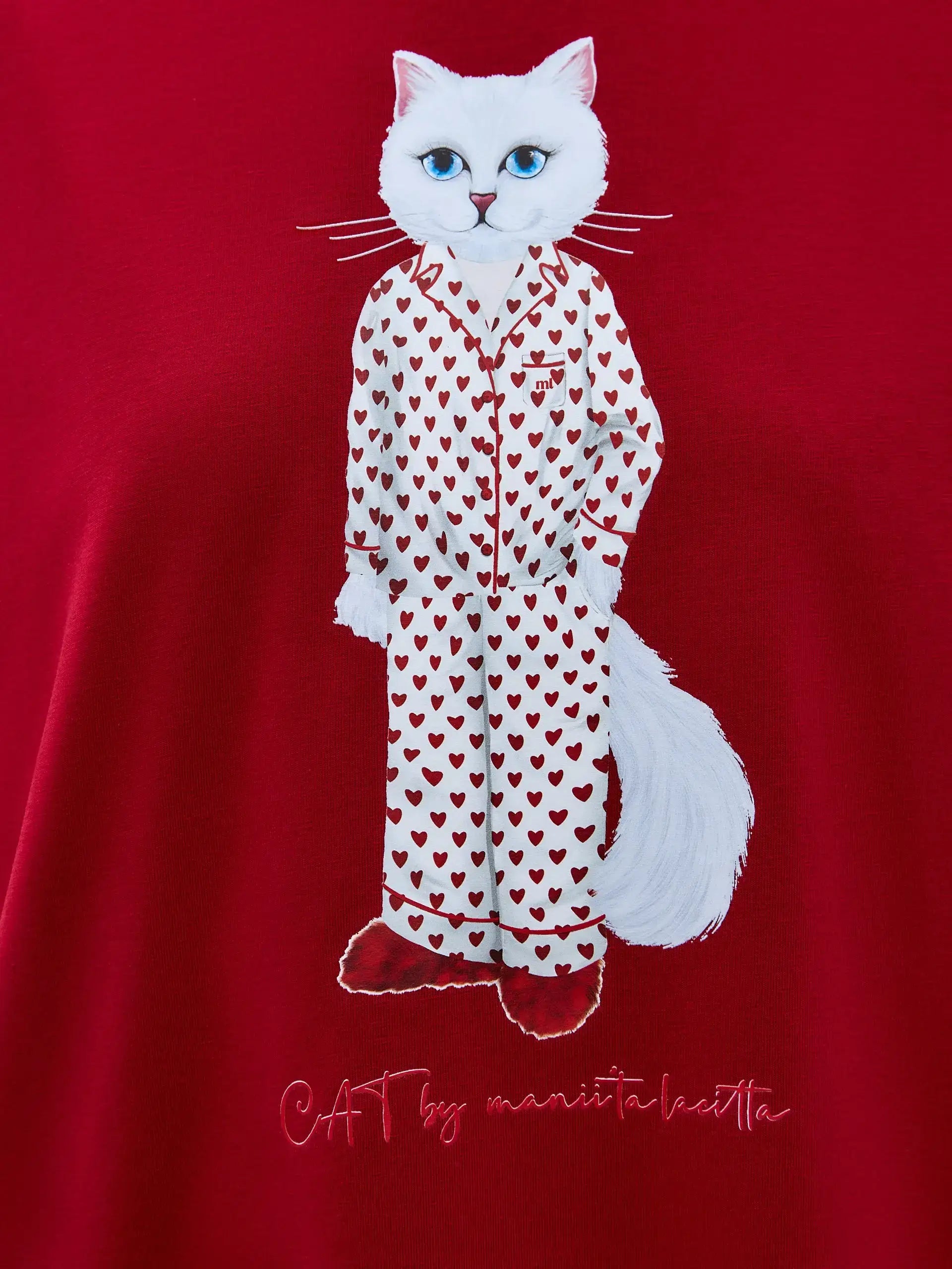 Red Printed oversized T-shirt PAJAMAS CAT - Loungewear