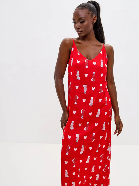 Red silk loungewear - Funny Cat Loungewear | For Cat Lovers | CAT by maniita lacitta