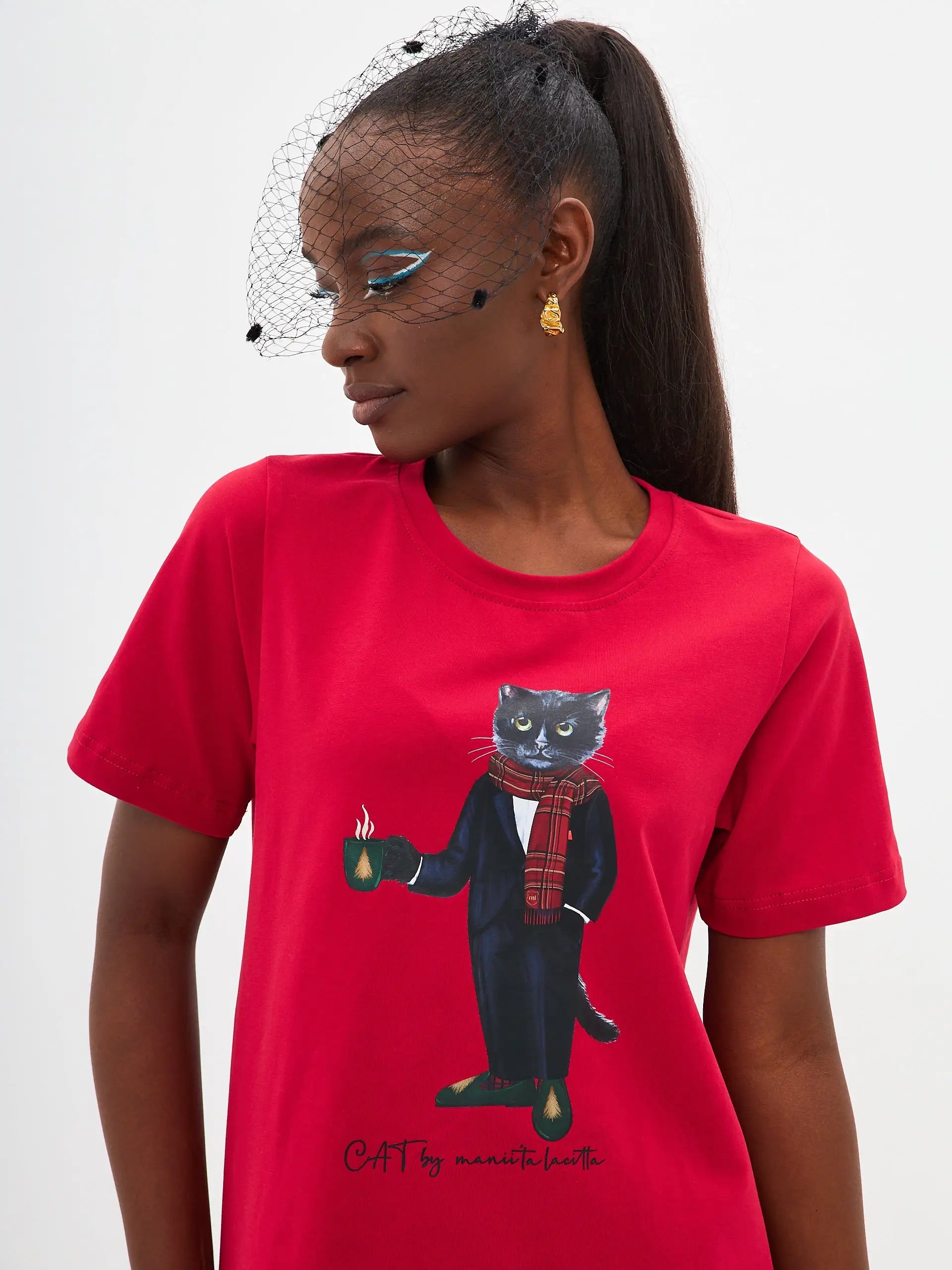 Red t-shirt new year cat - Funny Cat T-shirt | For Cat Lovers | CAT by maniita lacitta