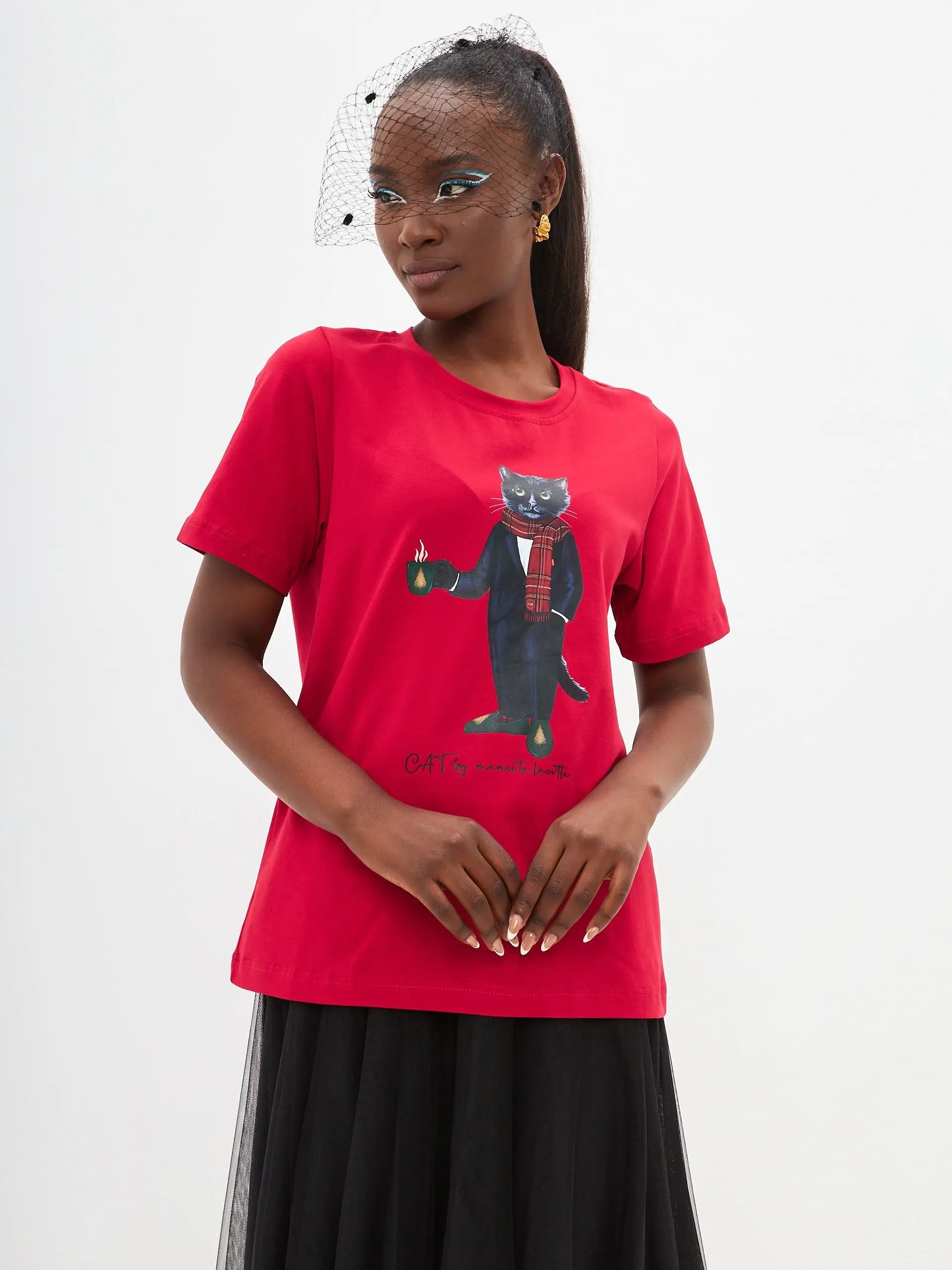 Red t-shirt new year cat - Funny Cat T-shirt | For Cat Lovers | CAT by maniita lacitta