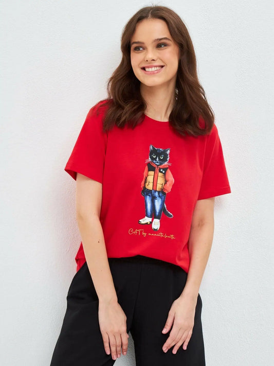 Red t-shirt sport casual cat - Funny Cat T-shirt | For Cat Lovers | CAT by maniita lacitta