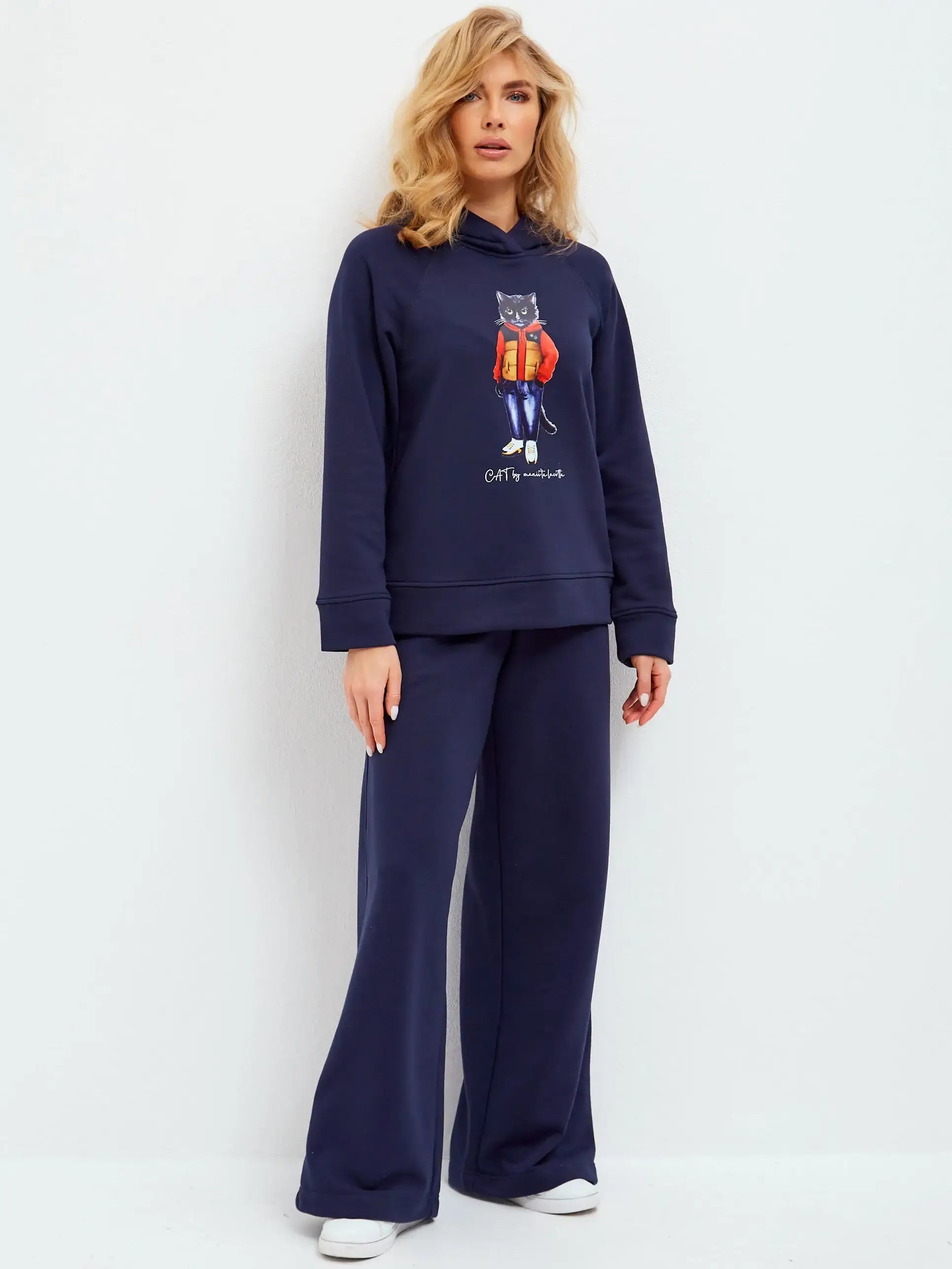 Set: sports chic suit navy with a Cat print Sport Casual Cat