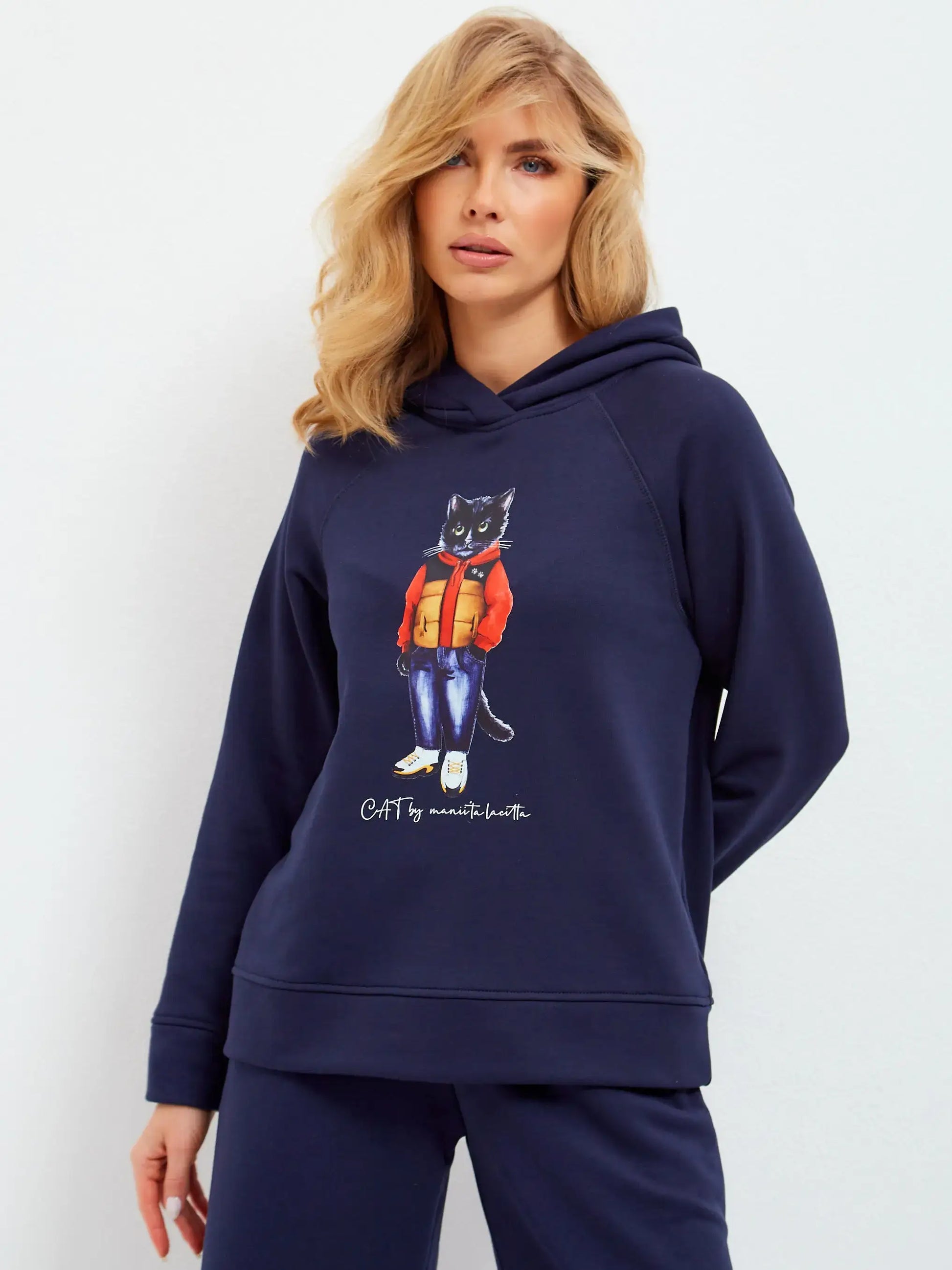 Set: sports chic suit navy with a Cat print Sport Casual Cat