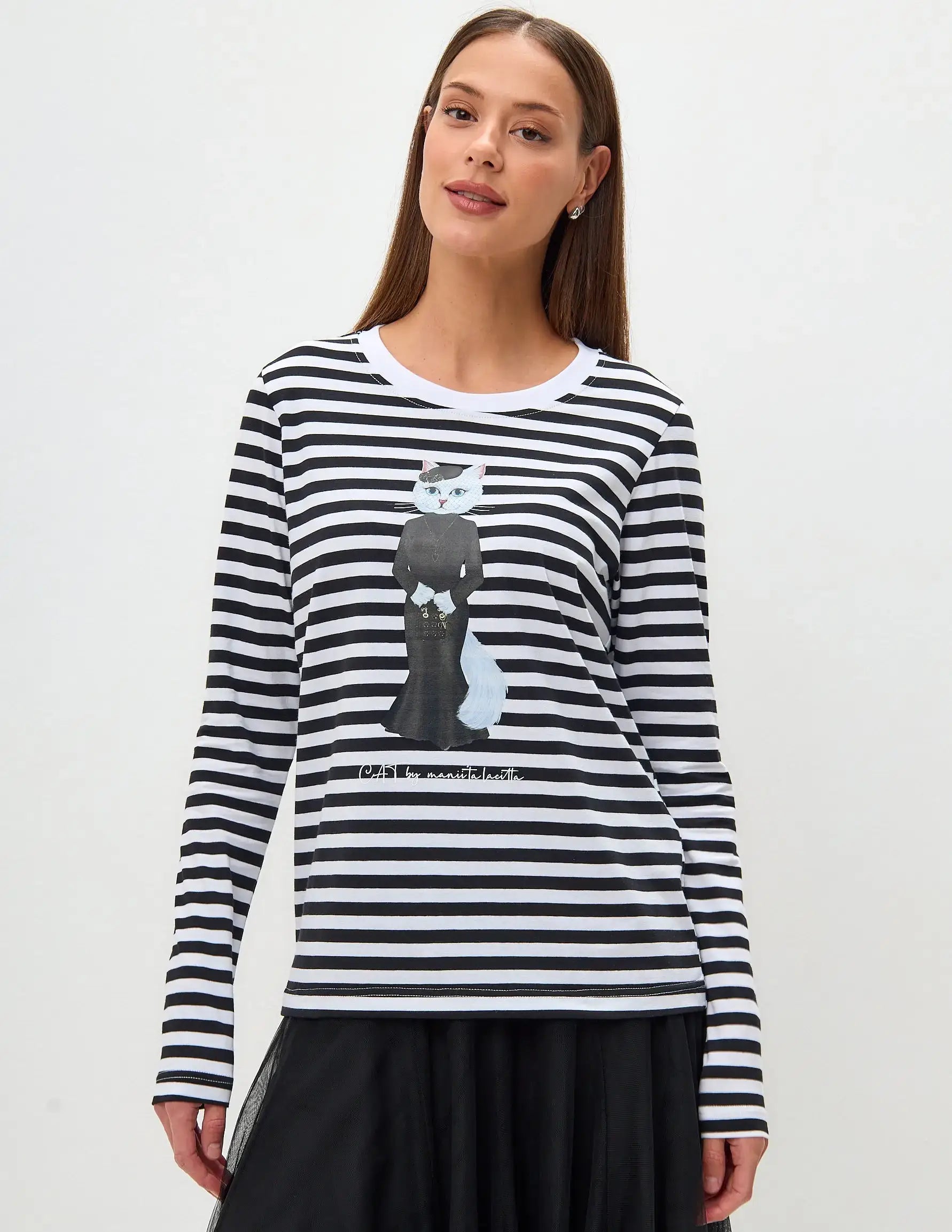 Black Printed Longsleeve CAT IN BLACK - Shirt & Striped shirt