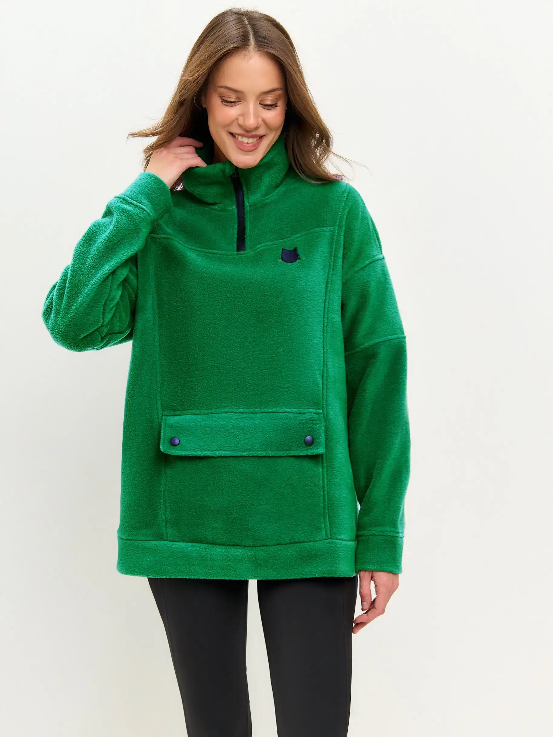 Sport set: green fleece sweatshirt & black women’s leggins - Funny Cat | For Cat Lovers | CAT by maniita lacitta