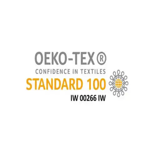A white background with the OEKO-TEX® STANDARD 100 certification logo, indicating textiles tested for harmful substances.