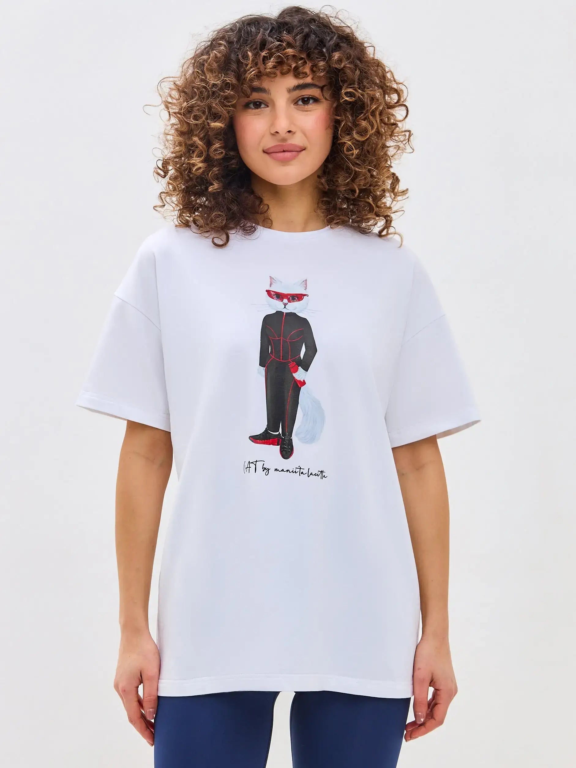 White Printed oversized T-shirt SPORT CAT - T-shirt